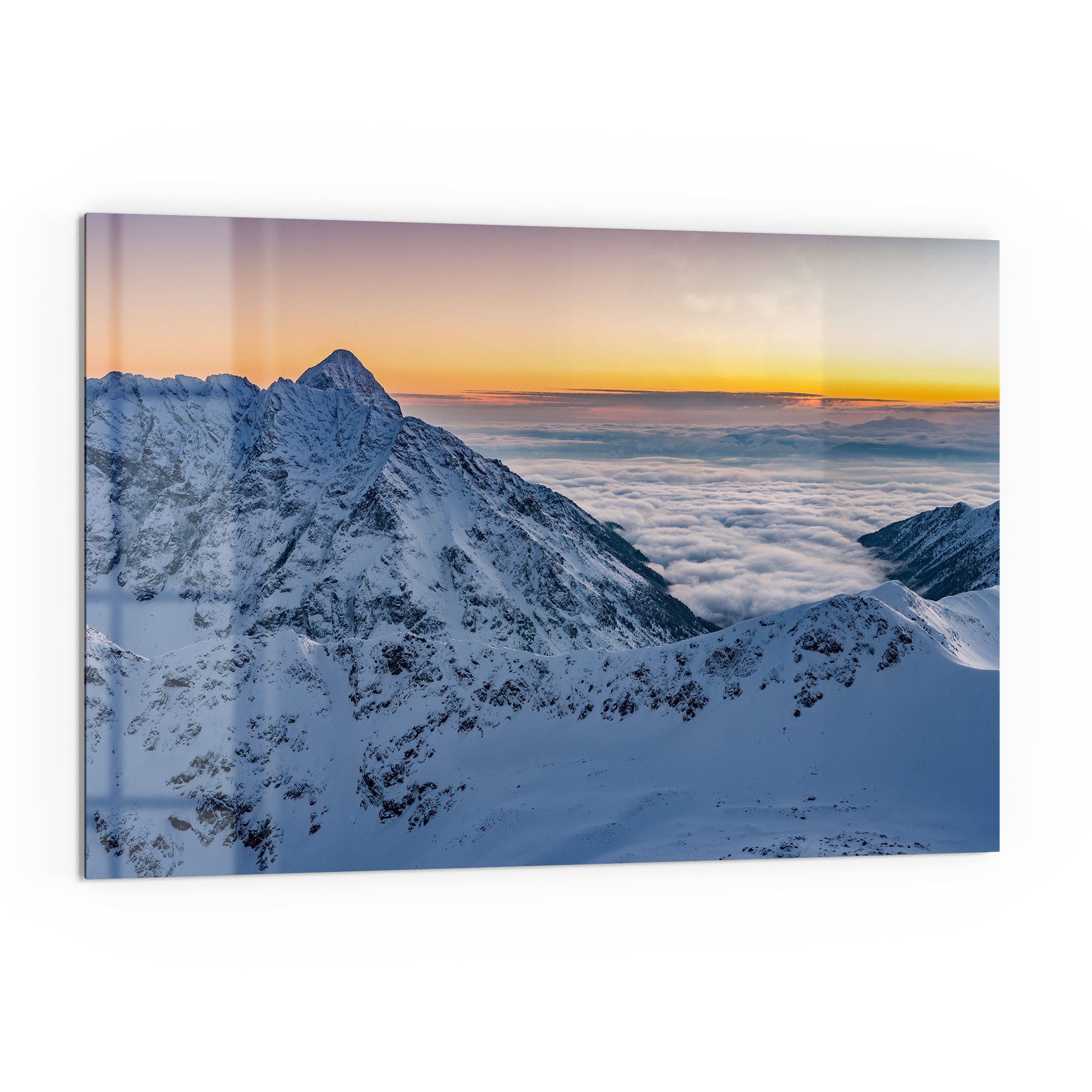 DEQORI Küchenrückwand 'Tatraberge bei Morgenrot', Glas Spritzschutz Badrückwand Herdblende