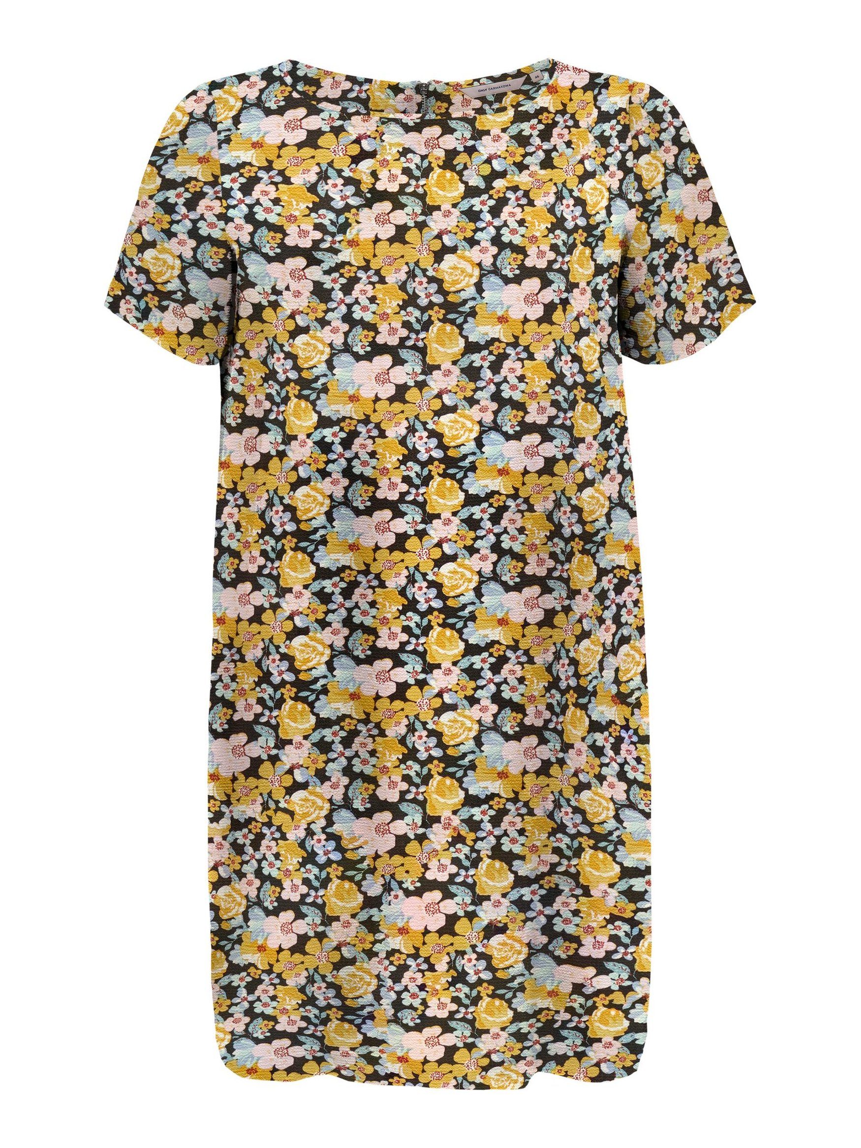 in ONLY Gelb-2 CARLUXMIE Mini Kleid Plus 4806 Print Übergrößen CARMAKOMA Kurzarm (knielang) Size Dress Shirtkleid