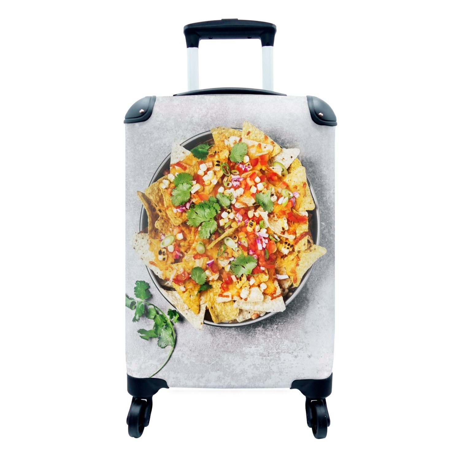 Rollen, Eine Ferien, MuchoWow dicke Reisetasche mit 4 rollen, Reisekoffer für Chilisauce, mit Schüssel Handgepäck Trolley, und Nachos Handgepäckkoffer