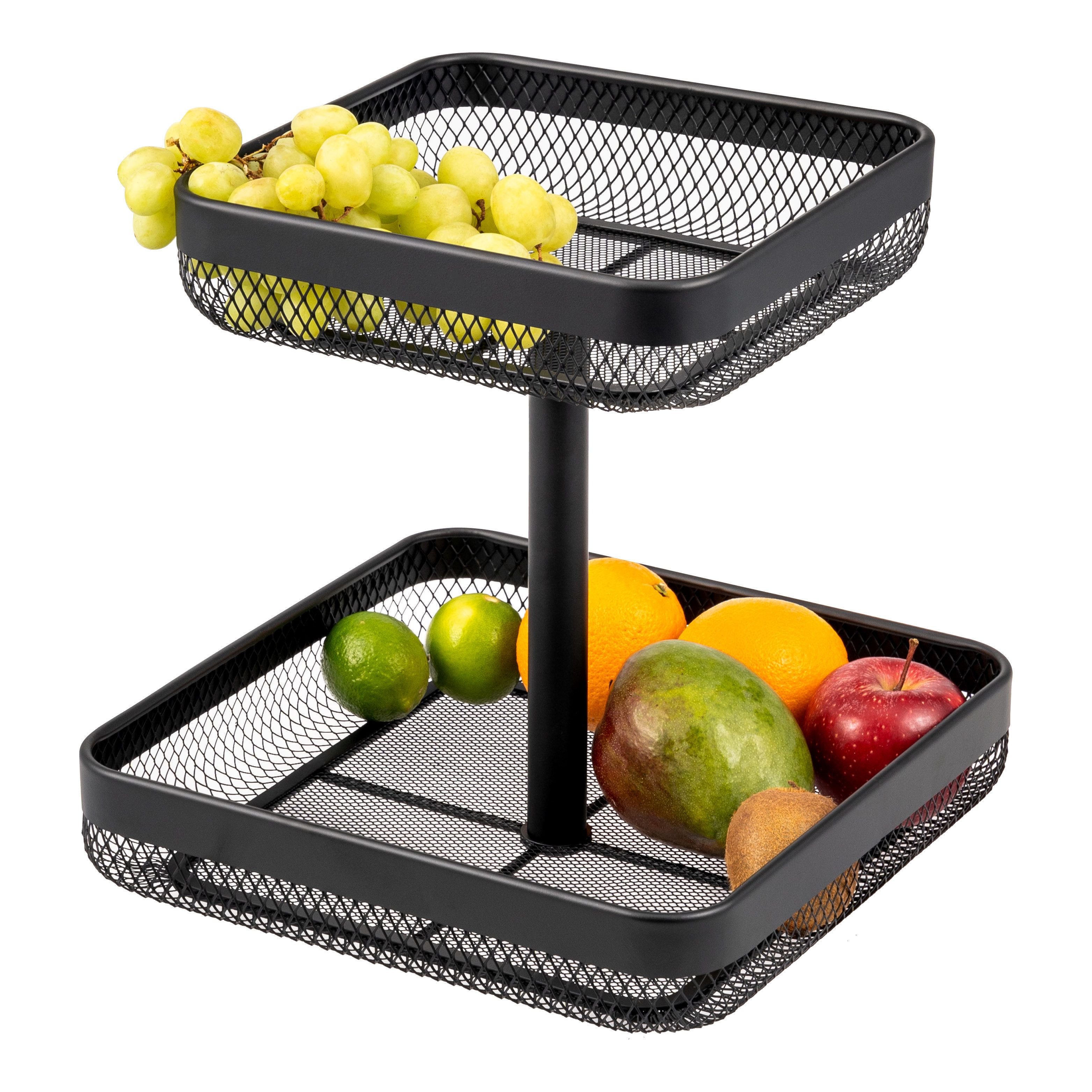 Obstschale 2-stöckig / Brotkorb, Obstkorb aus schwarzem Metall