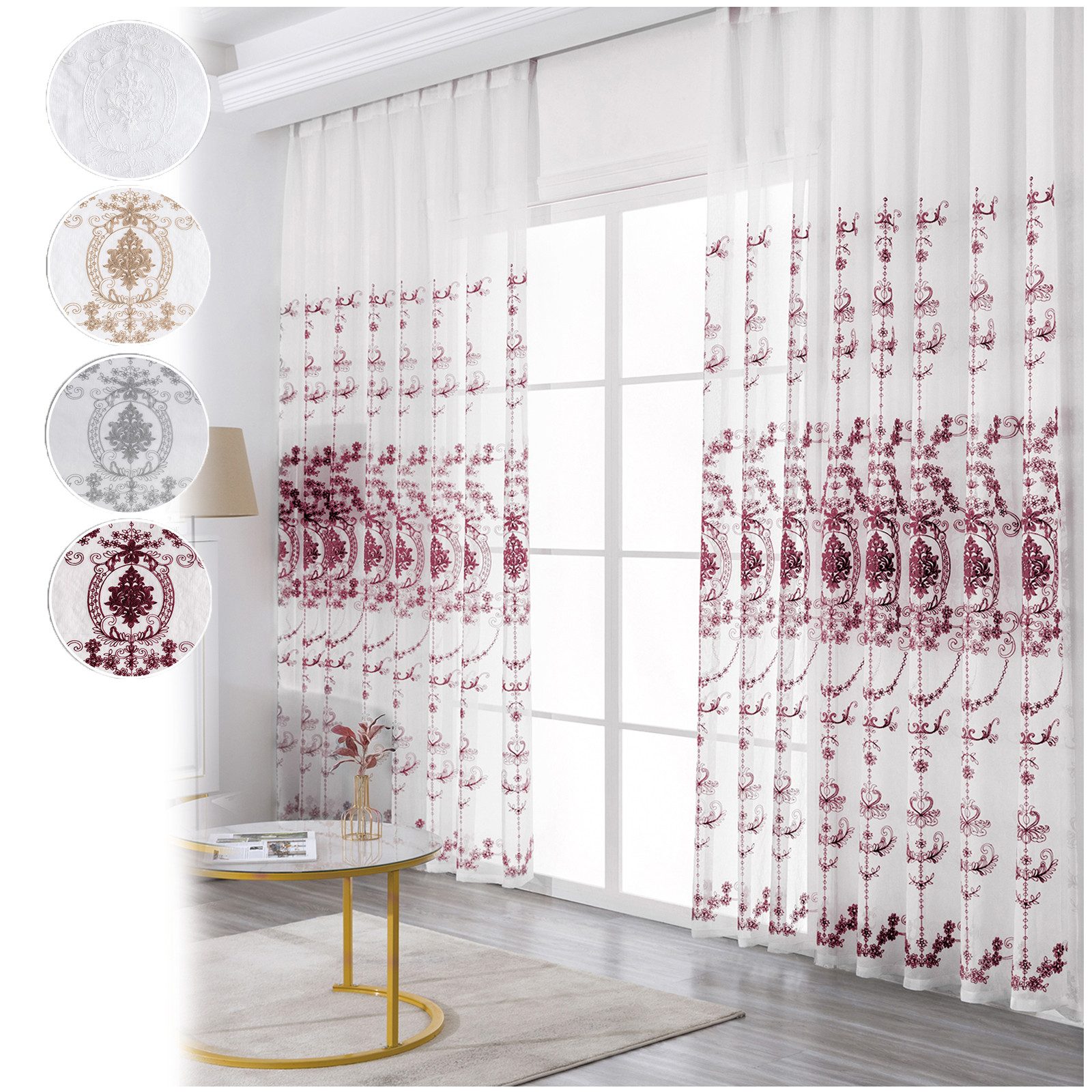 Jibenhome Gardine 2 St. Ösen Vorhang Vogelnest-Stickerei, Voile Gardine Halbtransparent, Weiße Vorhänge