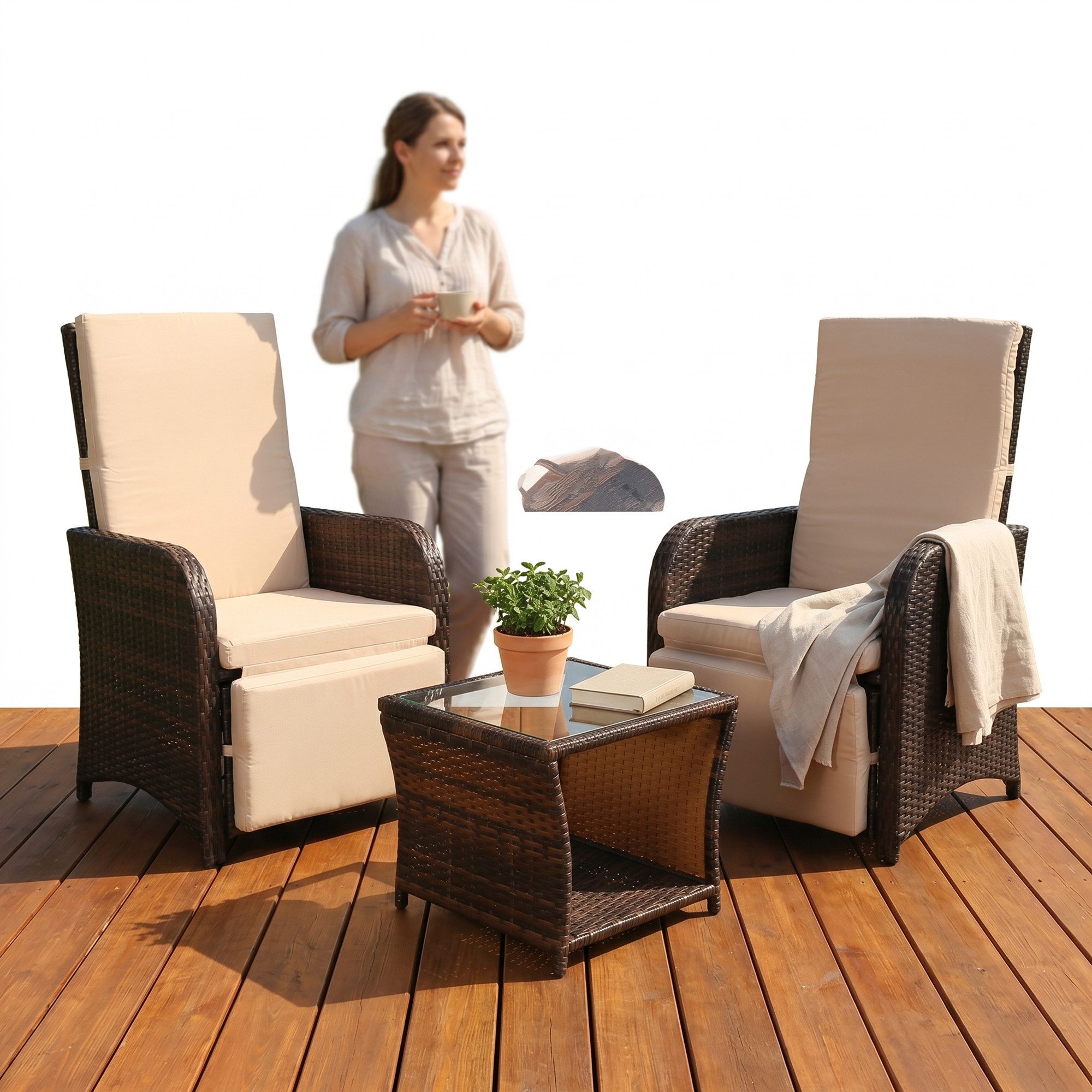 Mucola Balkonset Balkonmöbel-Set 3-teilig aus Polyrattan inkl. Auflagen für Balkon, (Balkonmöbel-Set, 3-tlg., 3-teiliges Balkonmöbel-Set für 2 Personen), platzs – Bild 4 von 5