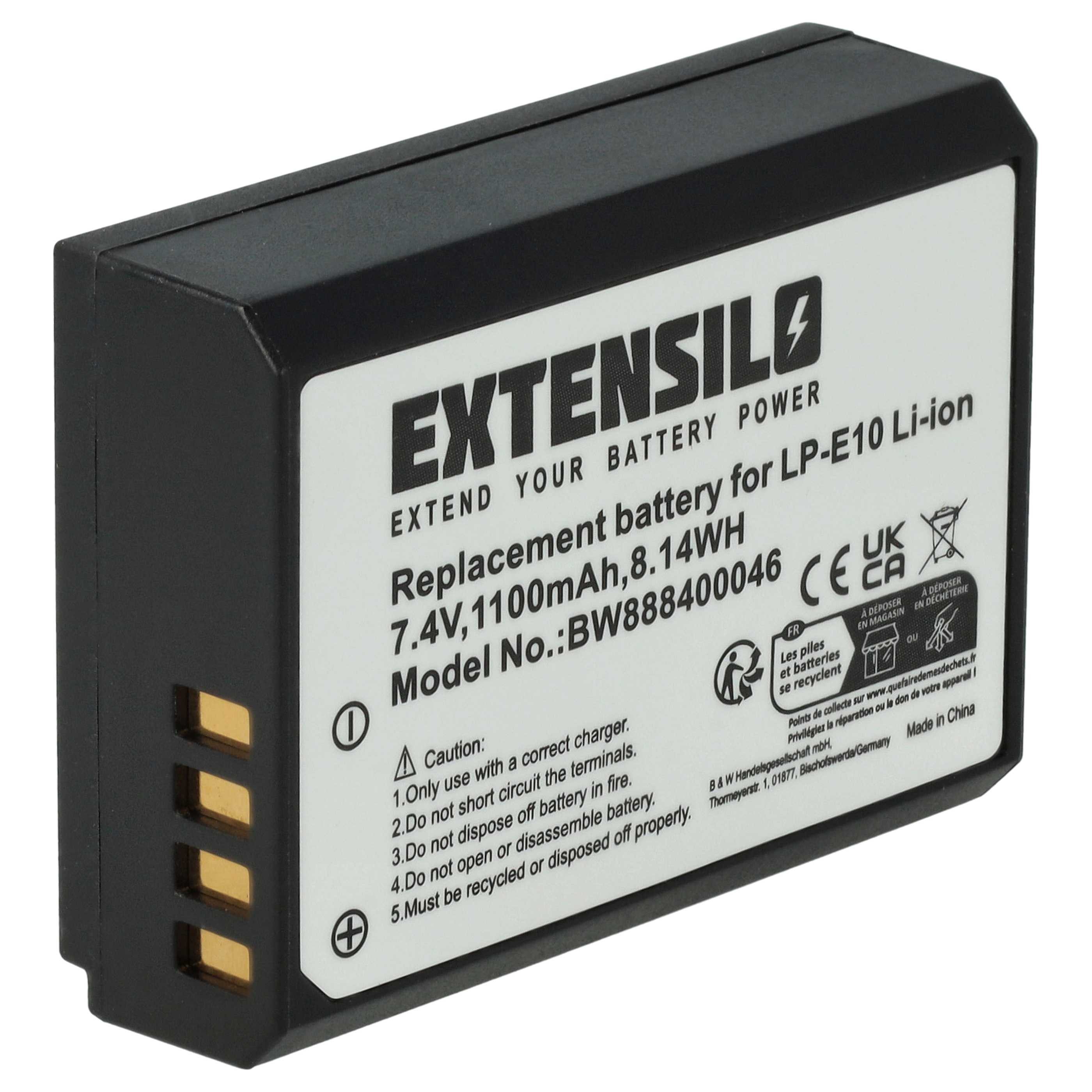 Extensilo Akku passend für Canon EOS 1100D, 1D X, 2000D, 1200D, 3000D, 4000D, Kamera-Akku Akku Li-Ion 1100 mAh (7,4 V, 1 St), Leistungsfähiger Austausch-Akku für Digitalkamera, Spiegelreflexkamera