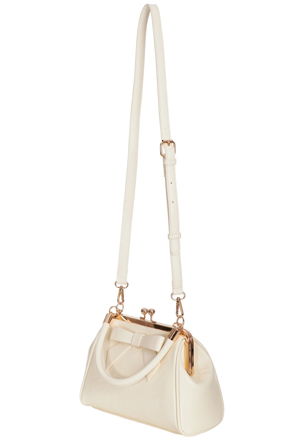 Banned Handtasche Daydream Cream, Vintage Retro Kunstleder Schleife Henkeltasche