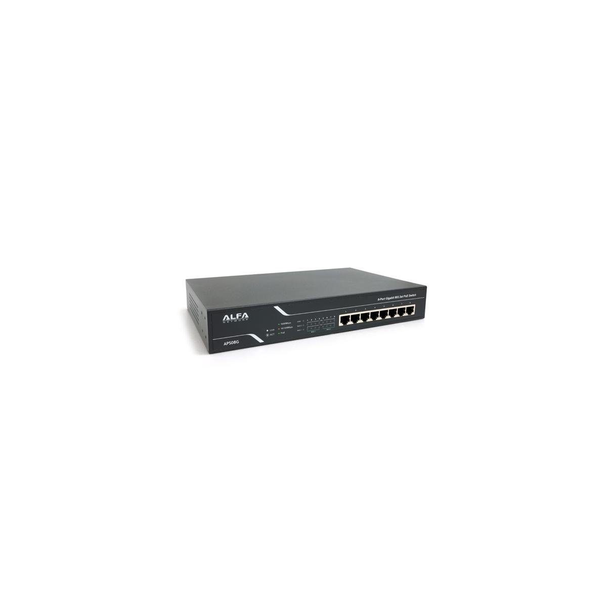 Alfa APS08G - 8-Port Gigabit 802.3at PoE Desktop Switch Netzwerk-Switch