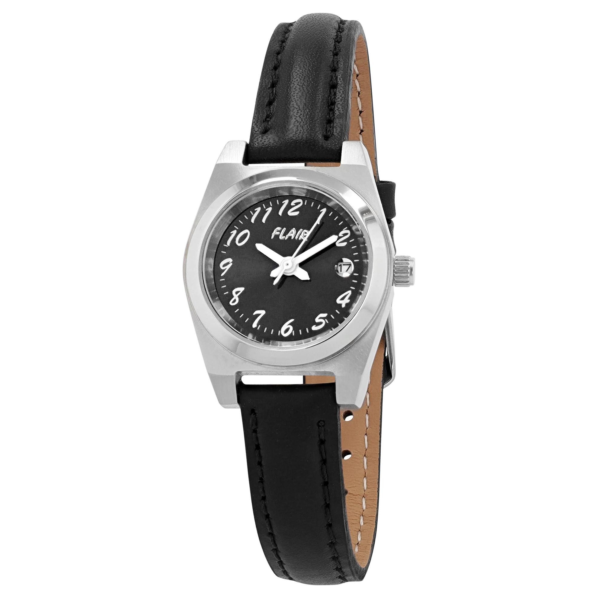 FLAIR Quarzuhr 100721100003 Echt Leder, feminin, kleine Damenuhr, Datum
