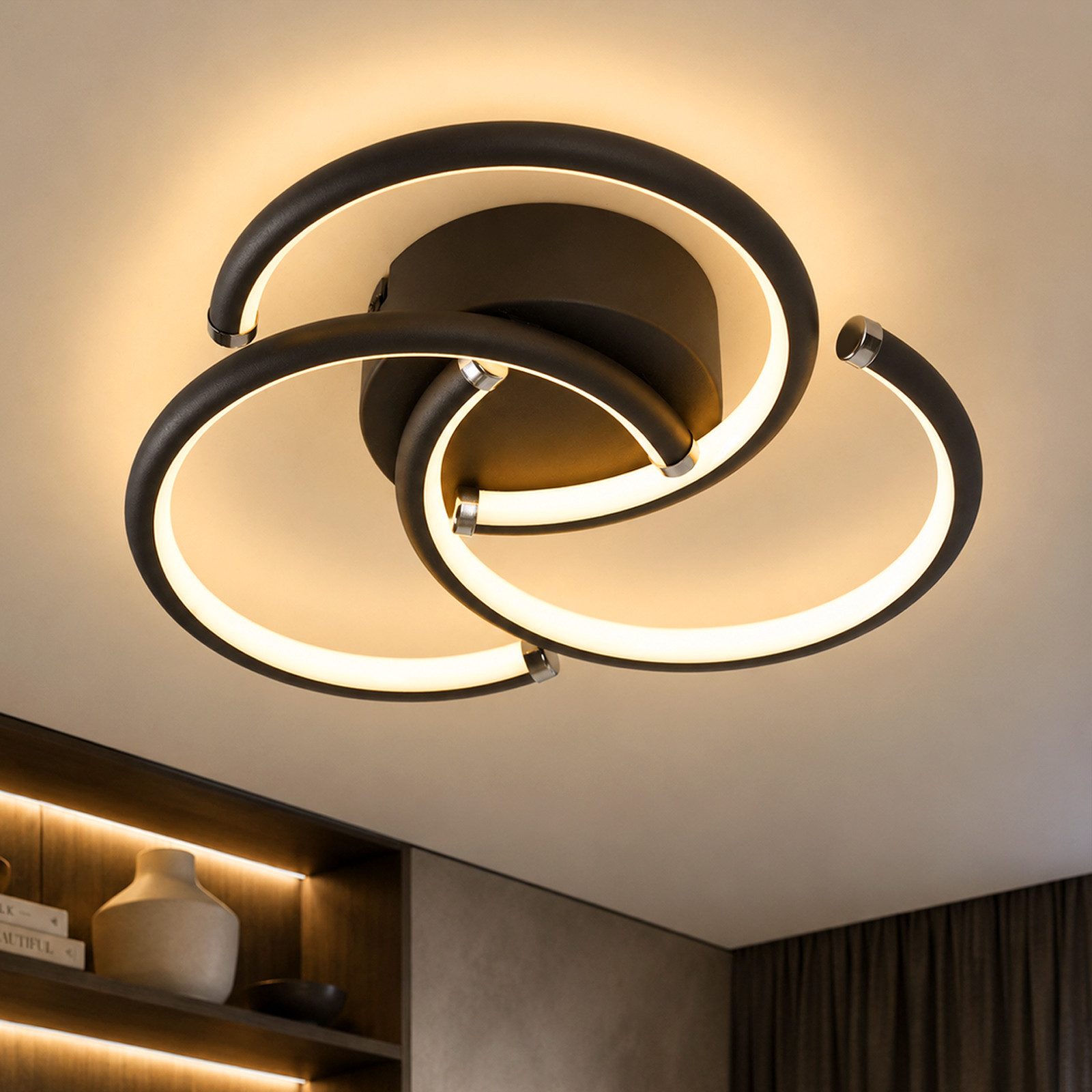 Nettlife LED Deckenleuchte Schwarz/Weiß Modern Ring Deckenlampe Metall Rund Deckenbeleuchtung, 24W 3000K Deckenlampe für Schlafzimmer Wohnzimmer Küche Flur Büro