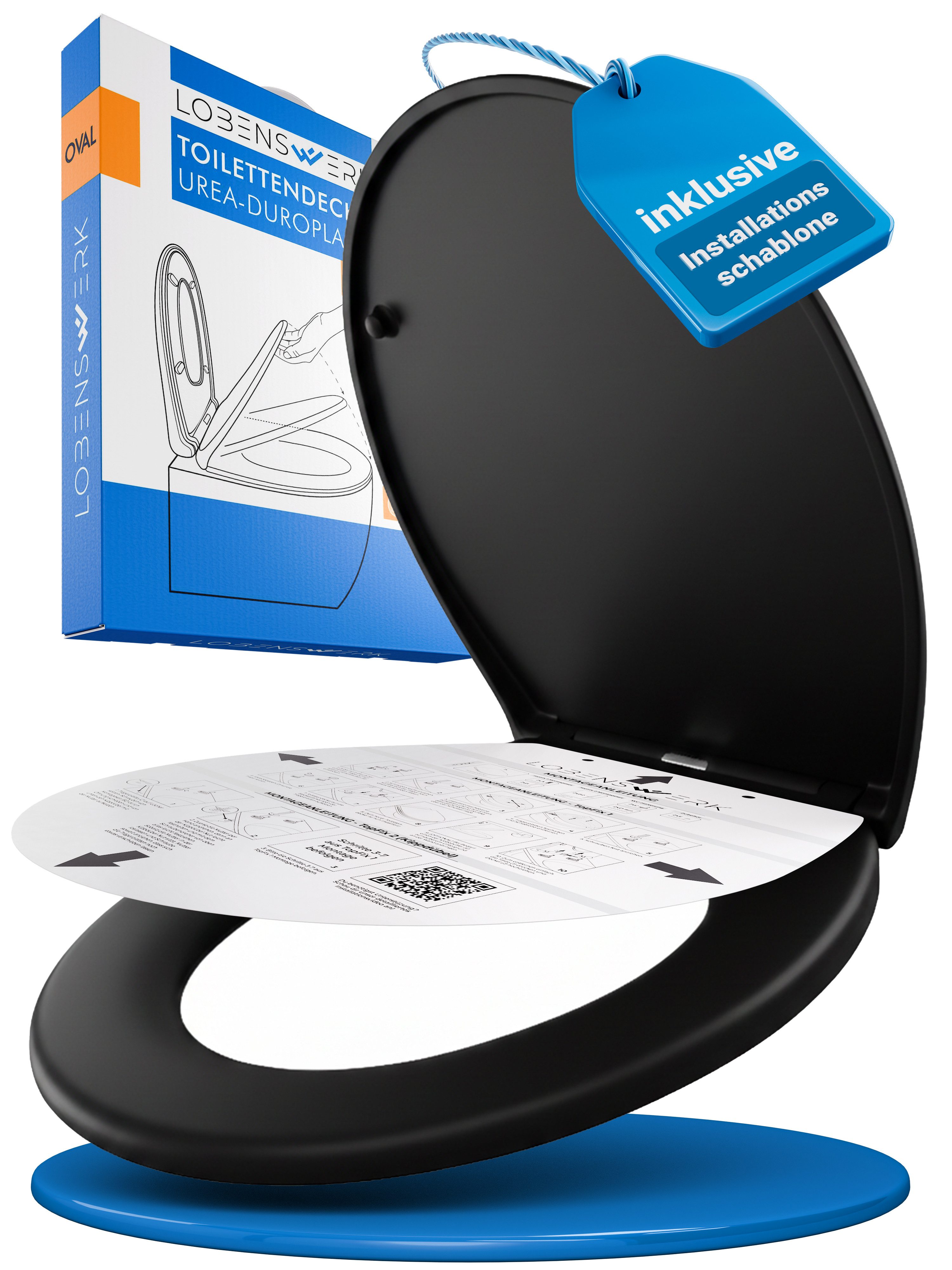 Lobenswerk WC-Sitz Toilettendeckel mit Absenkautomatik, Klodeckel, Klobrille, SoftClose, antibakteriell, UV-beständig, inkl. Installationsschablone