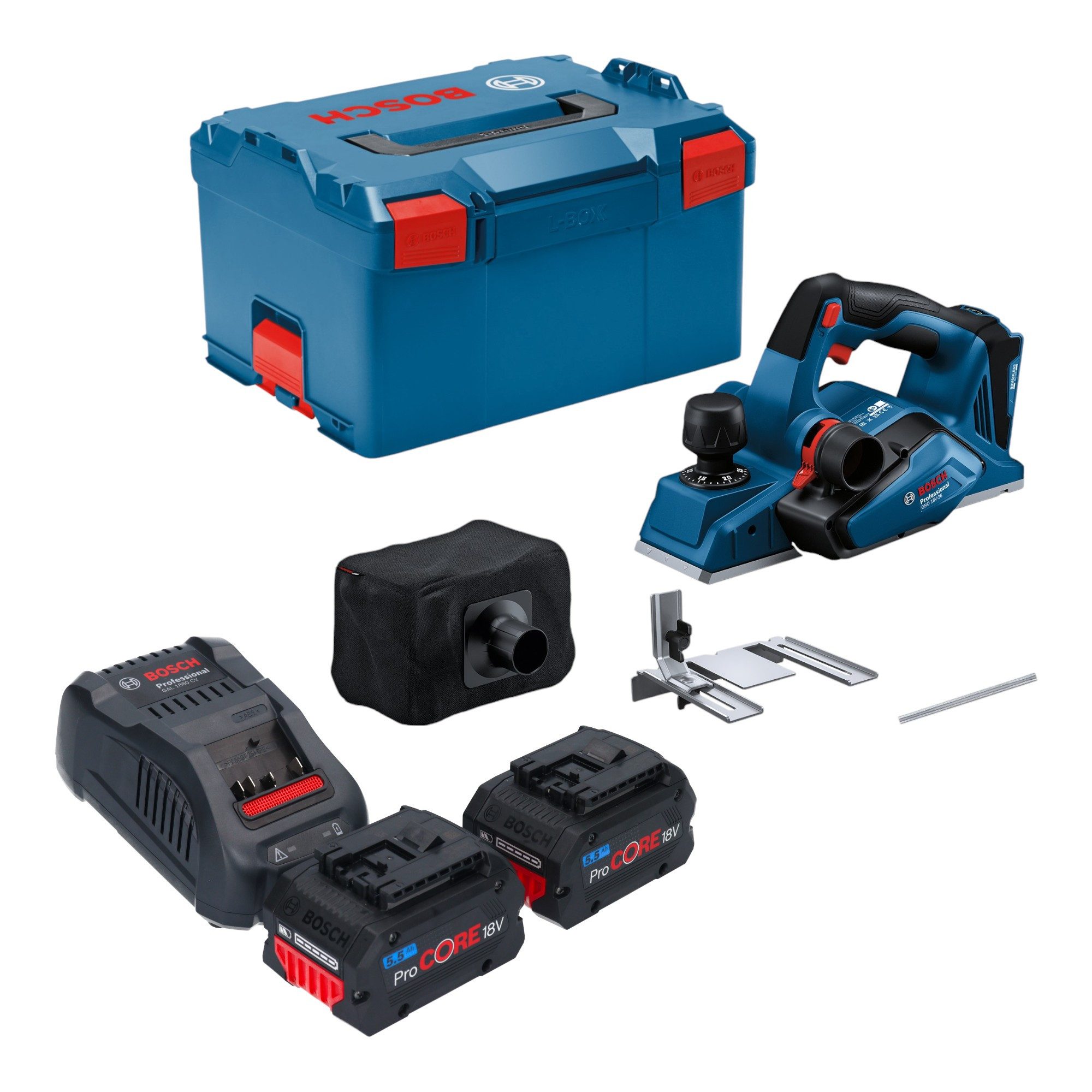 Bosch Professional Akku-Falzhobel GHO 18V-26 Professional 18 V + 2x ProCORE Akku 5,5 Ah + Lader + L-Boxx