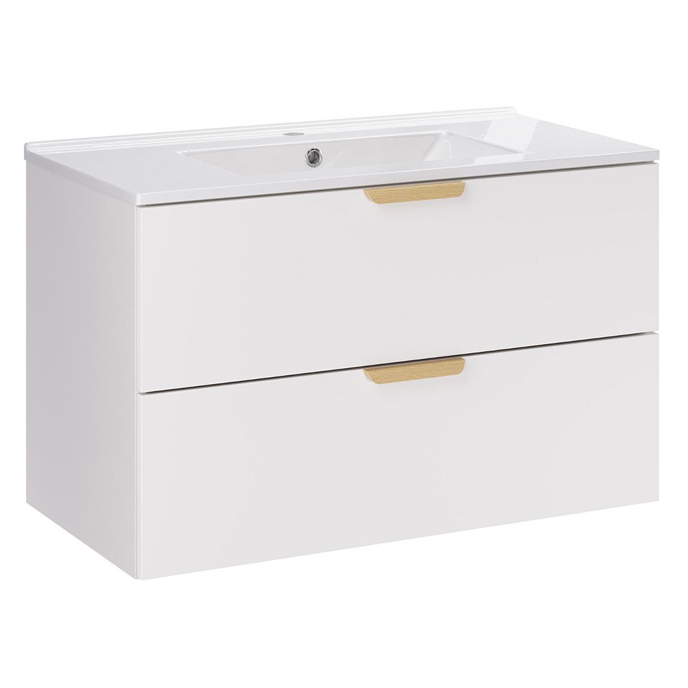 Lomadox Waschtisch ALASSIO-56, 80 cm breit in Weiß matt, 2 Schubladen, inkl. Waschbecken