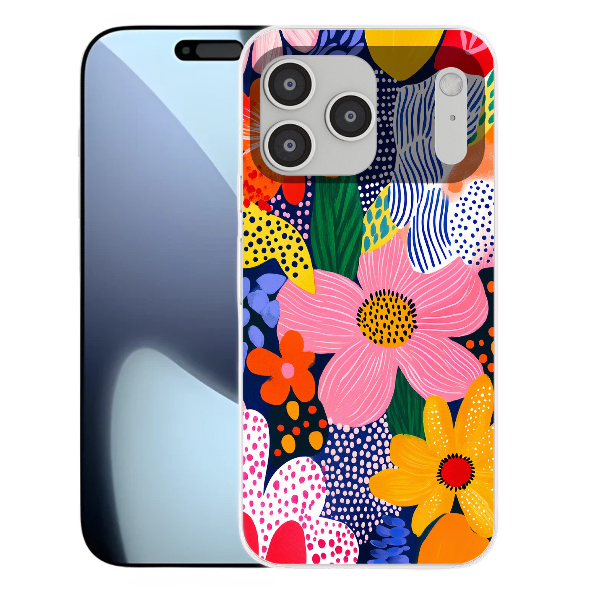 MuchoWow Handyhülle für Apple iPhone 17 Pro Max Bunt - Blumen - Abstrakt - Punkte, Smartphone-Bumper, Print, Handy Schutzhülle Dünn