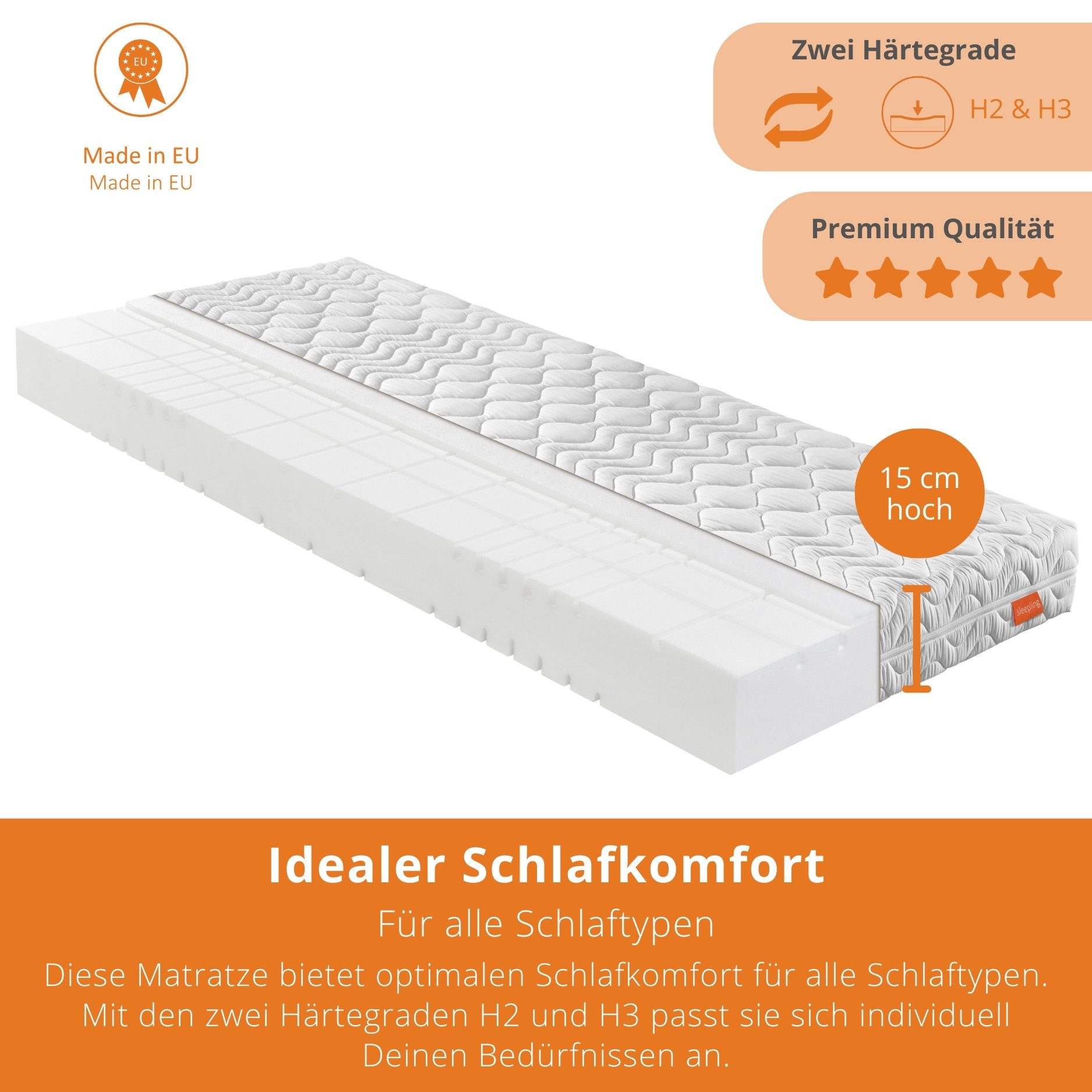 Kaltschaummatratze Bodyprotect 500 Duo, in 90x200 cm, 140x200 cm und weitere Größen, sleepling, 15 cm hoch, Wendematratze mit Duo-Härtegrad H2/H3 – Bild 4 von 4
