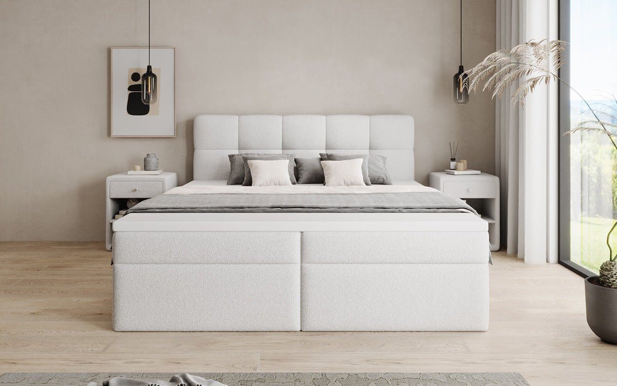 Luxusbetten24 Boxspringbett Cozy II in Teddy Bouclé, mit Stauraum, inklusive Topper