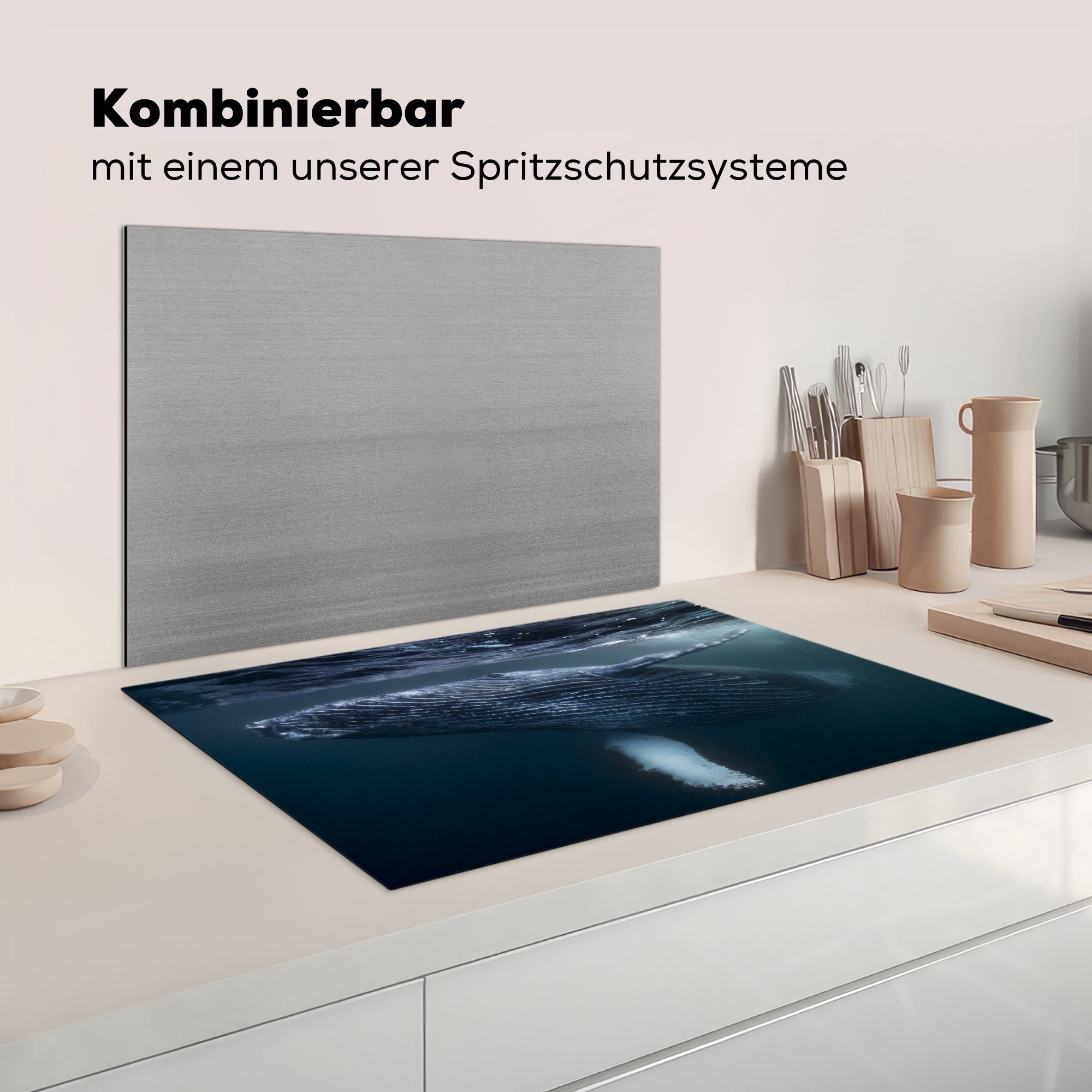 Tier Wasser, Schutz Induktionskochfeld - Wal (1 81x52 Vinyl, für küche, Herdblende-/Abdeckplatte cm, MuchoWow tlg), - Ceranfeldabdeckung die