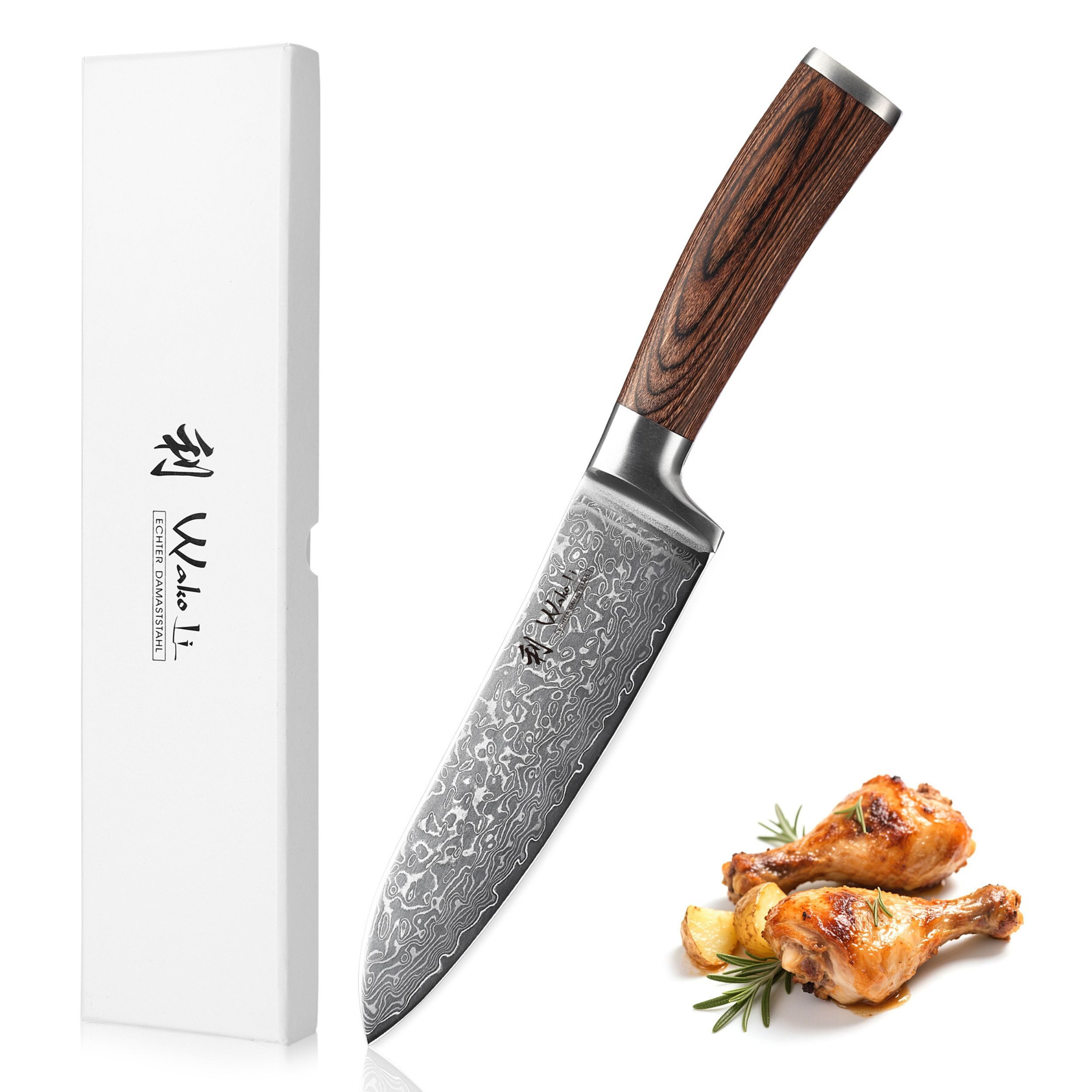 Wakoli Santokumesser EDIB Sakura Damast Santoku Ножи Küchenmesser 17 cm Klinge, aus 67 Lagen Damaststahl, VG-10 Kern