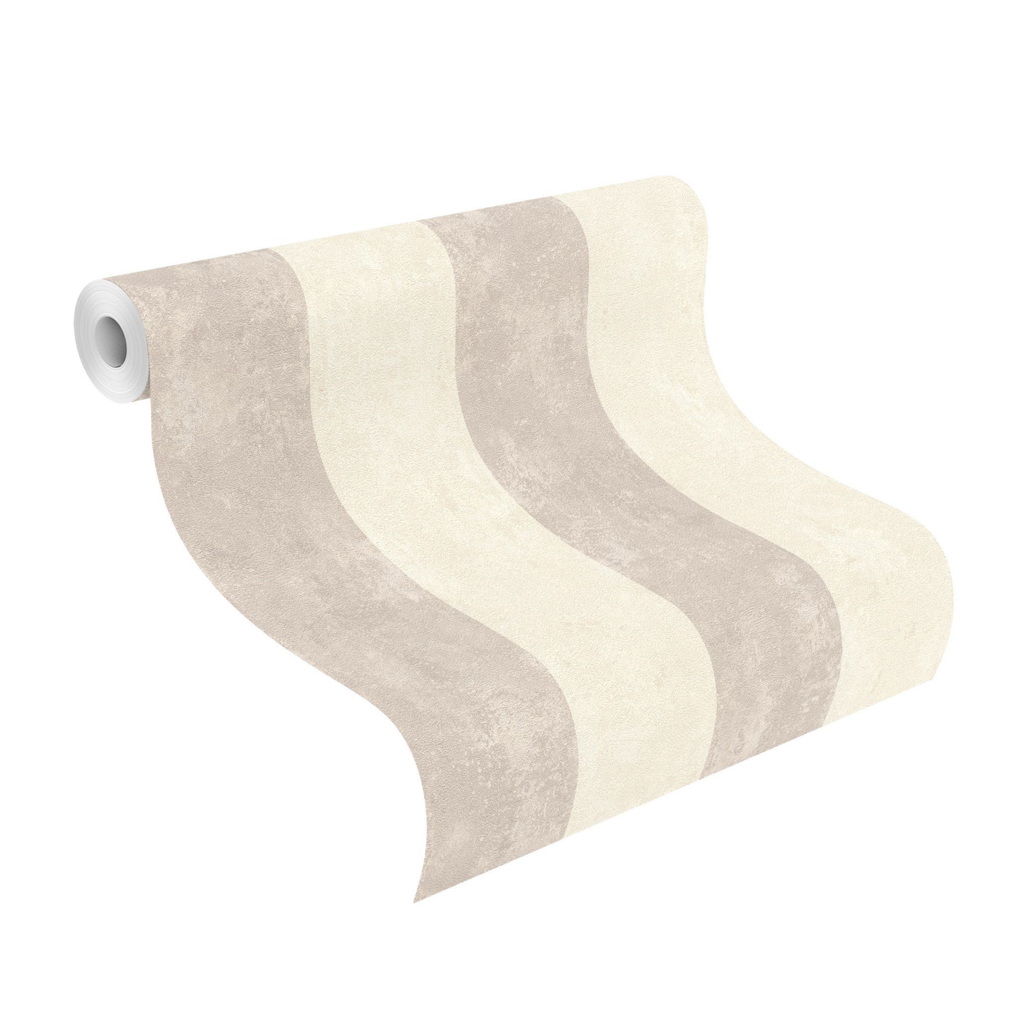 Rasch Vliestapete Vintage-Streifen - Vinyltapete Beige Creme Braun, Vintage-Optik, (1 Rolle, 1 St., Kollektion 'Lucera' - 10,05 m x 0,53 m), gute Lichtbeständigkeit, hoch waschbeständig, restlos abziehbar