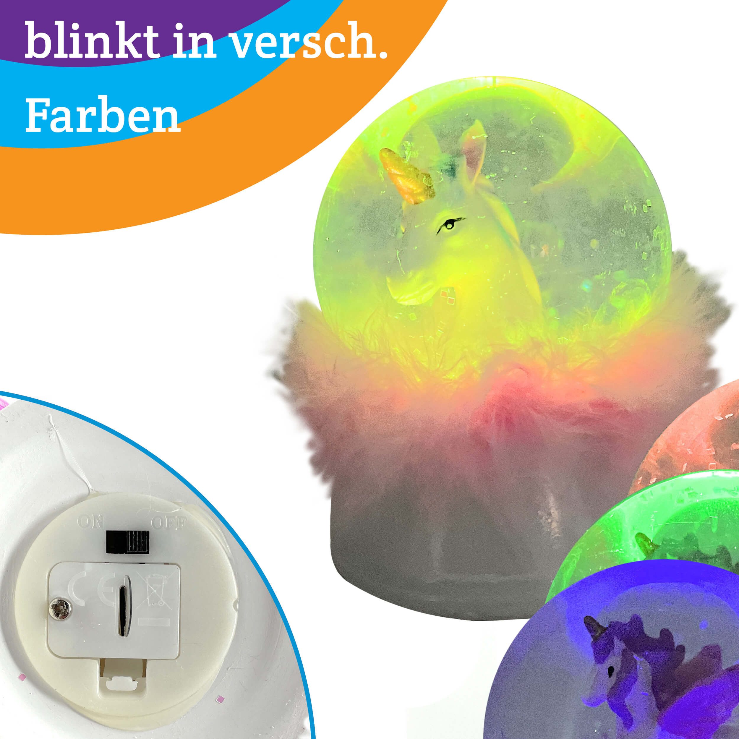 AMLI Schneekugel Schneekugel Einhorn Glas Glitzer, Snowglobe Glitzerkugel Unicorn mit Licht