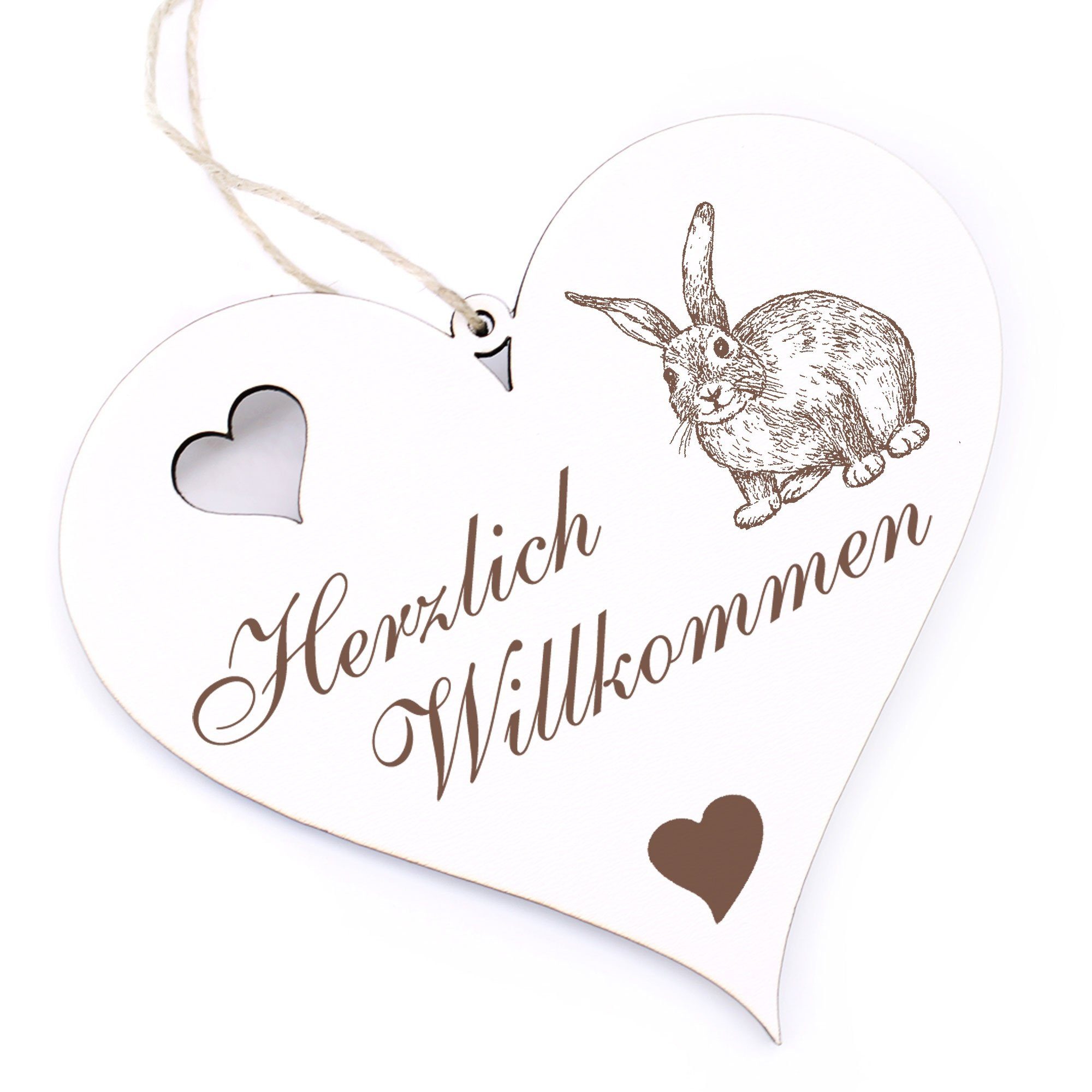 Dekolando Hängedekoration Herzlich Willkommen - Kaninchen - 13x12cm