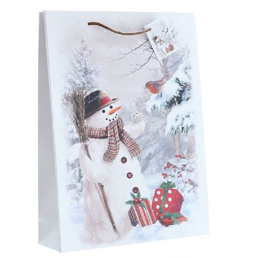 Linoows Tragetasche 10 Stück Geschenktüten Frosty`, Papiertragetaschen `Schneemann Große Tüten