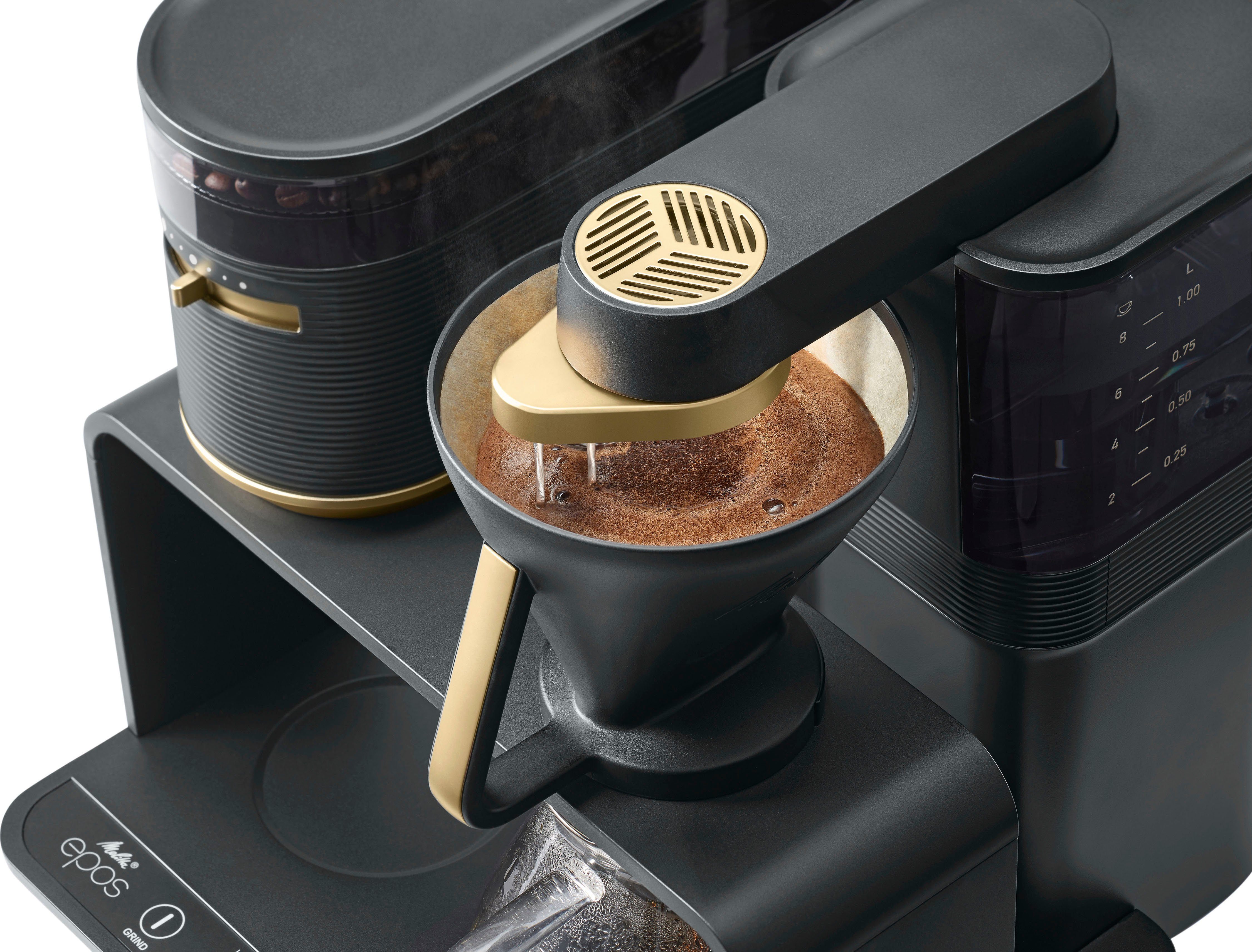 Melitta Kaffeemaschine mit Mahlwerk EPOS® 1024-04, 1l Kaffeekanne, Papierfilter 1x4, 360°rotierender Wasserauslauf – Bild 5 von 5