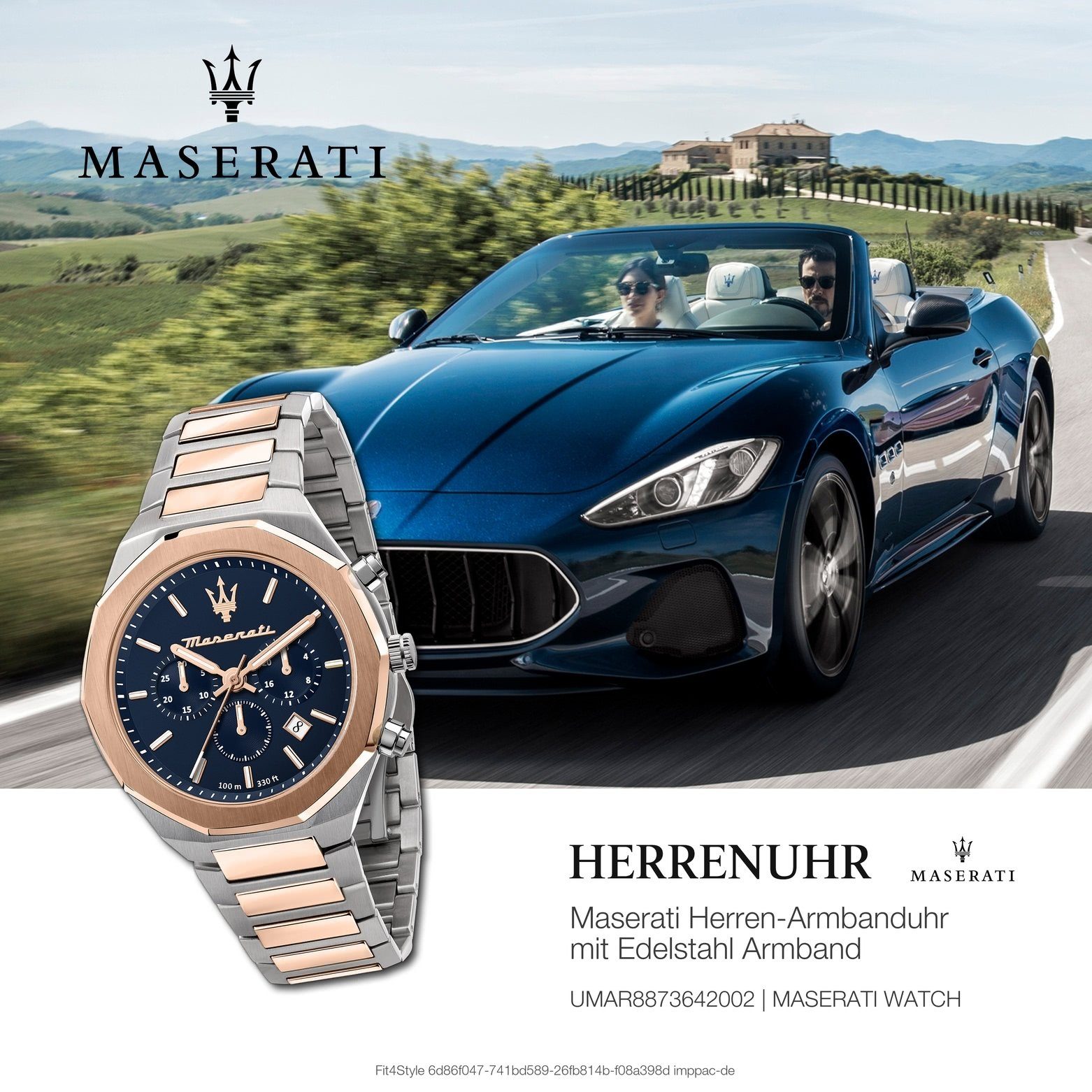 Maserati roségold rund, Chronograph Italy bicolor, groß STILE, Herren, Damenuhr MASERATI Edelstahlarmband, Chronograph (ca. Made-In 45mm) Damenuhr