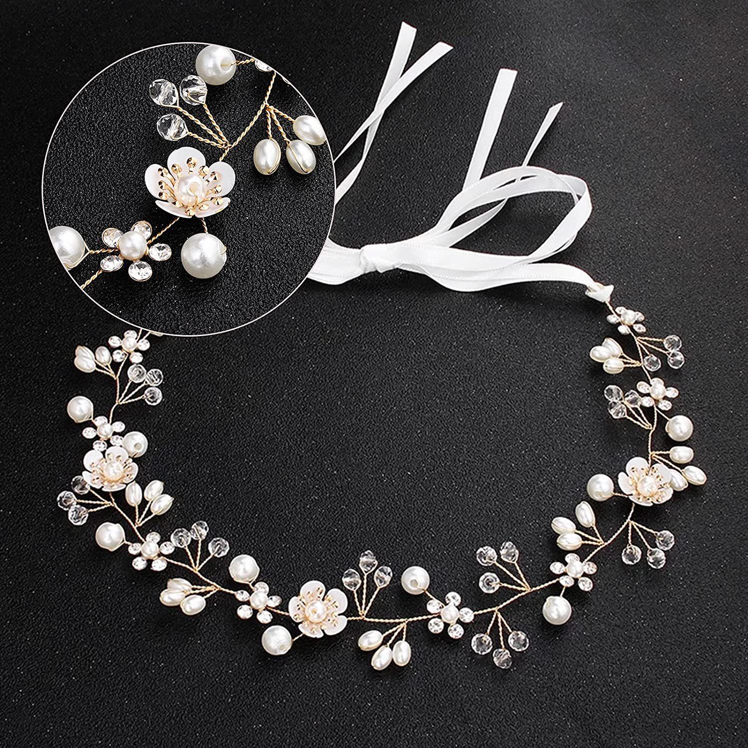 Haarband mit Blumen Braut Perlen Diadem Tiara 13H 