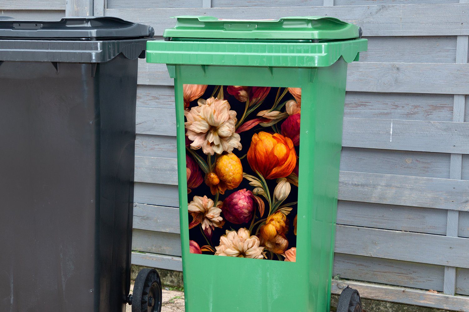 MuchoWow Wandsticker Blumen Abfalbehälter Mülltonne, Pflanzen Mülleimer-aufkleber, Container, Sticker, St), (1 - Weiß 