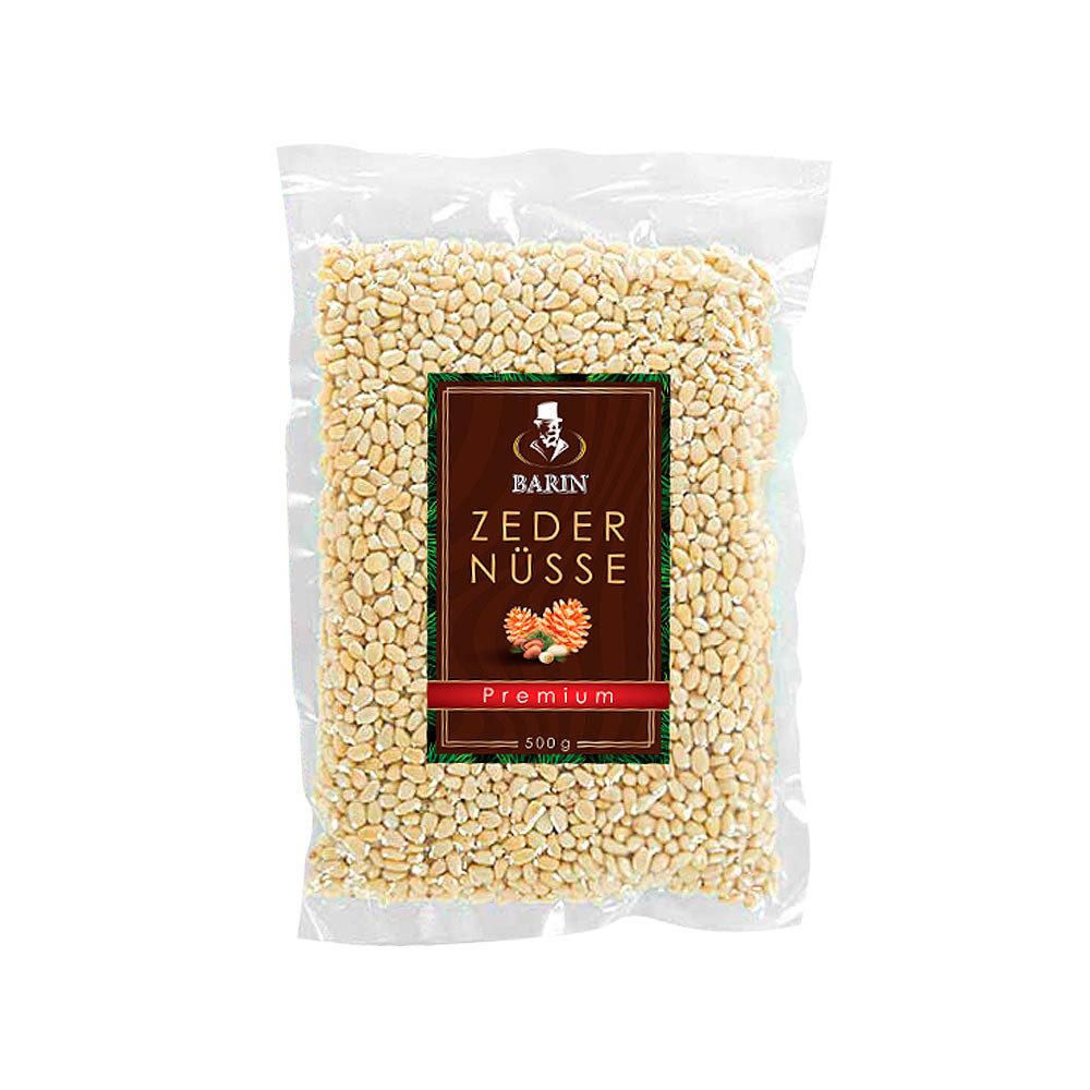 BARIN Nüsse Zedernüsse Premium, 1 x 500 g, 1 St. (Naturbelassen & ohne Zusatzstoffe, Einzigartiger cremig-aromatischer Geschmack), spezielle Vakuumverpackung