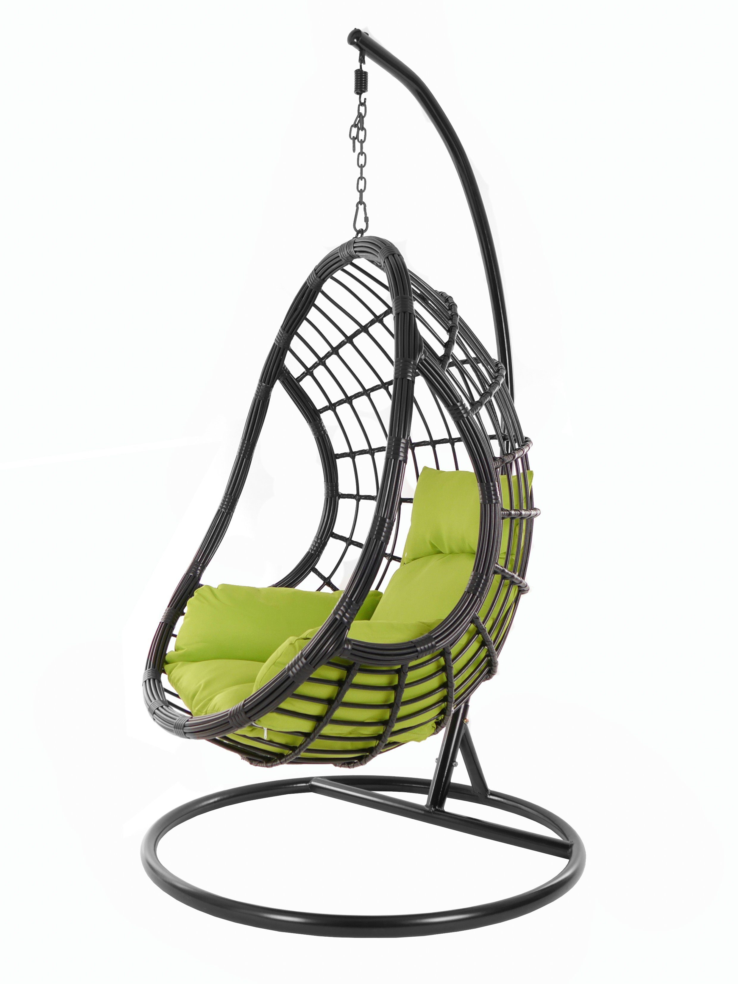 KIDEO Hängesessel PALMANOVA black, Schwebesessel, Swing Chair, Hängesessel mit Gestell und Kissen, Nest-Kissen apfelgrün (6068 apple green)