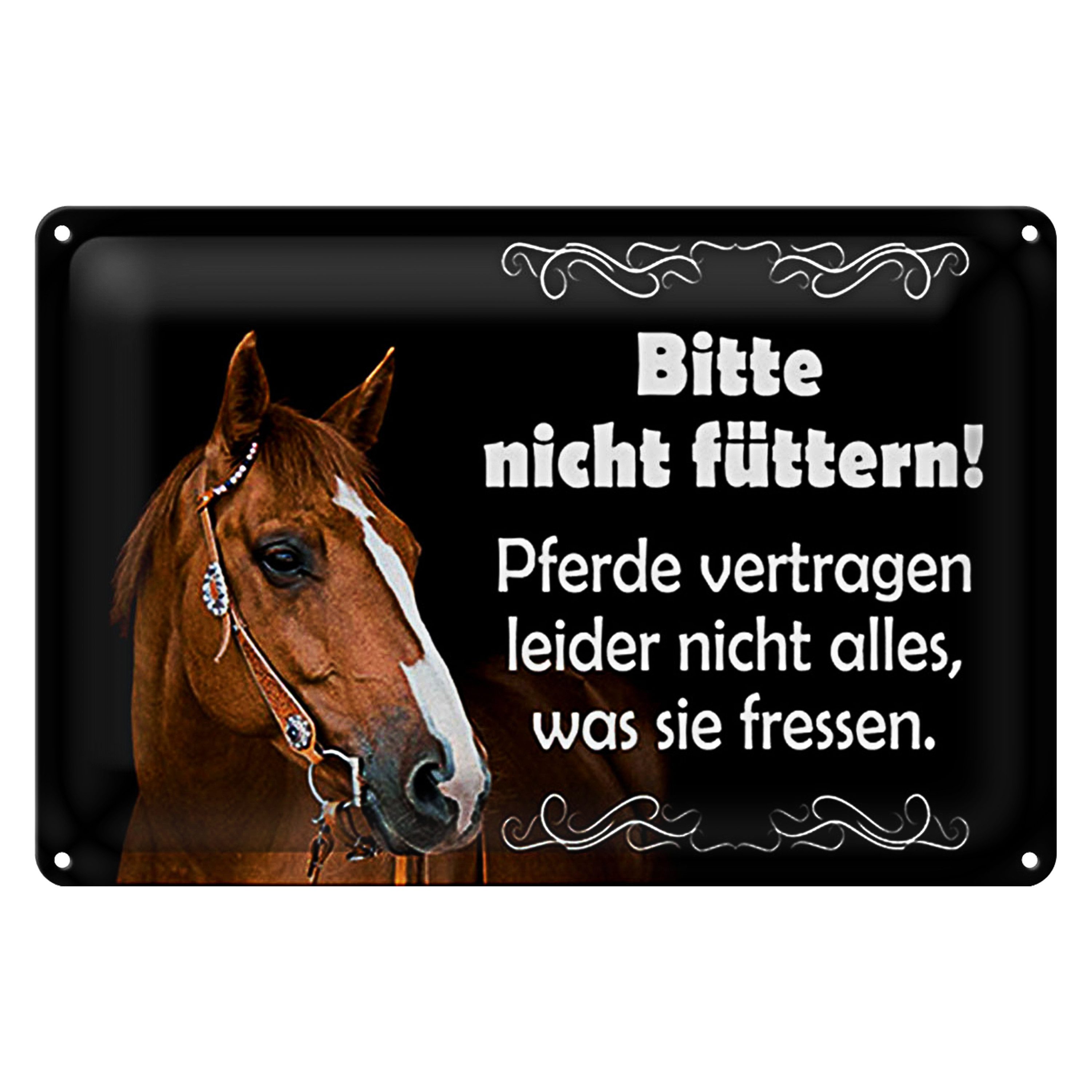 Metallschild Spruch 18x12cm bitte nicht füttern Pferde