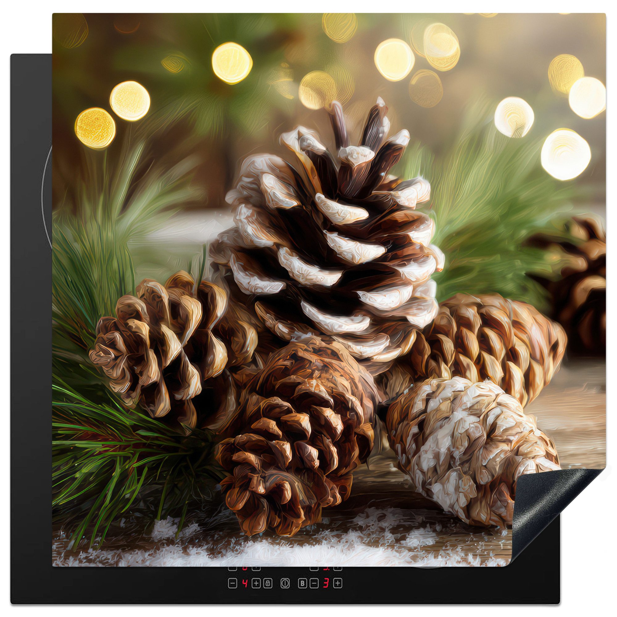 MuchoWow Herd-Abdeckplatte Tannenzapfen - Weihnachtsstimmung - Braun - Grün, Vinyl, (1 tlg), Cerankochfeld Abdeckung, Herd Abdeckplatten Vinyl, 58x59 cm