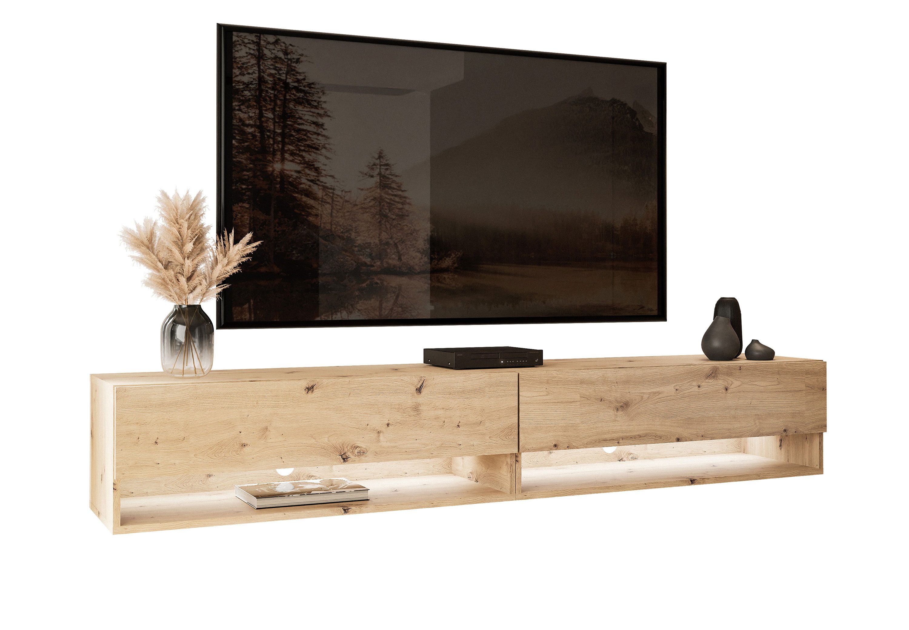 Lowboard CALANTE LOFT 180 cm RTV Hängeschrank mit LED-Beleuchtung
