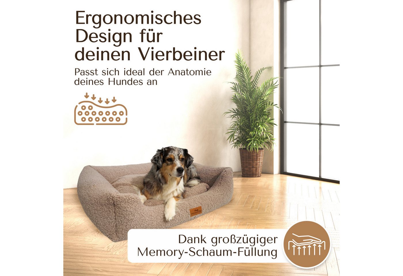Thumbnail - Freudentier Hundekorb Orthopädisches Hundebett aus Teddy, Waschbar, Handmade in Europe, Herausnehmbares Liegekissen