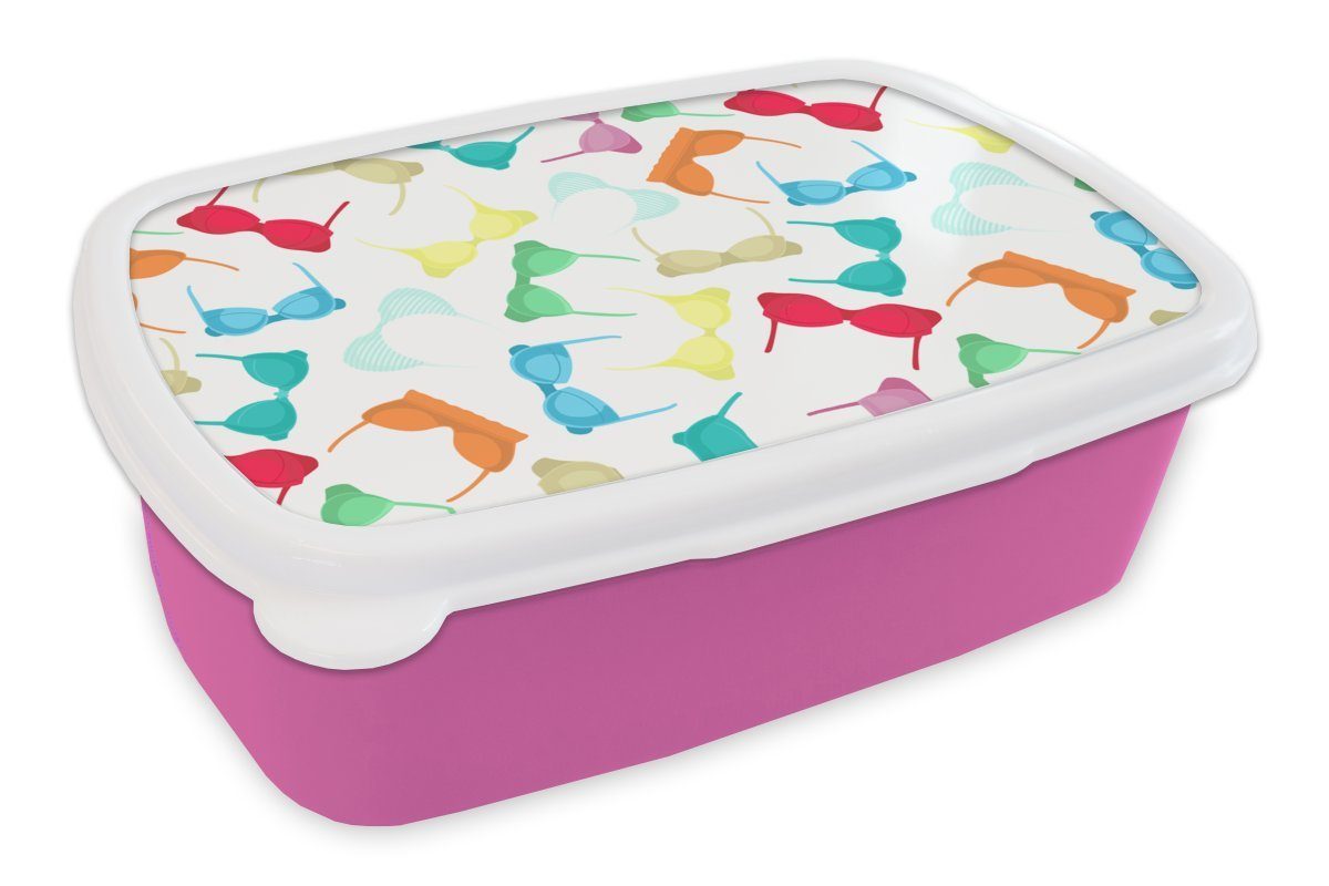MuchoWow Lunchbox BH - Regenbogen - Frauen - Muster, Kunststoff, (2-tlg), Brotbox für Erwachsene, Brotdose Kinder, Snackbox, Mädchen, Kunststoff rosa