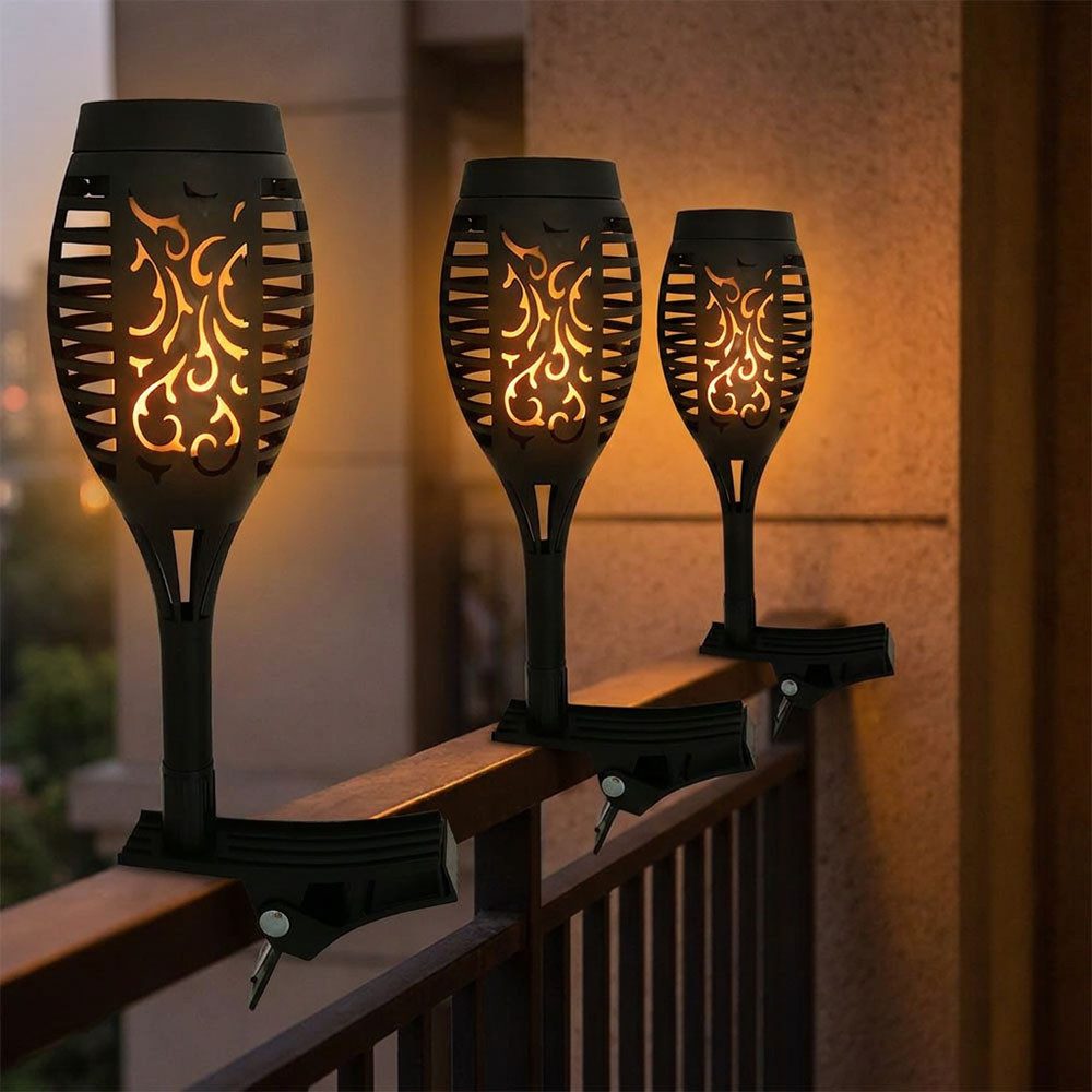 Harms Import LED Solarleuchte, LED-Leuchtmittel fest verbaut, Warmweiß, LED Solarfackeln für Außen flackernd Balkon Gartendeko Solar 6er Set