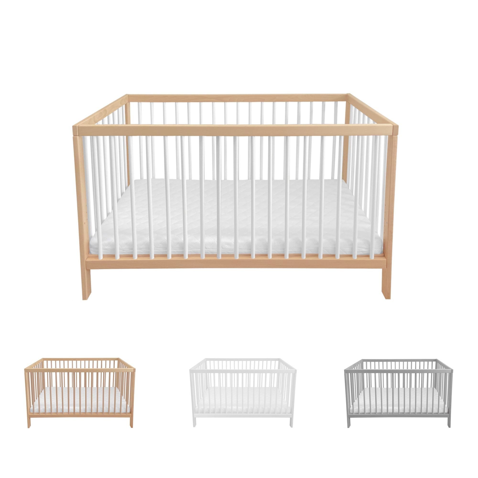 Babybett Babybett 120x60 cm Naturbelassen & Weiß ohne Matratze