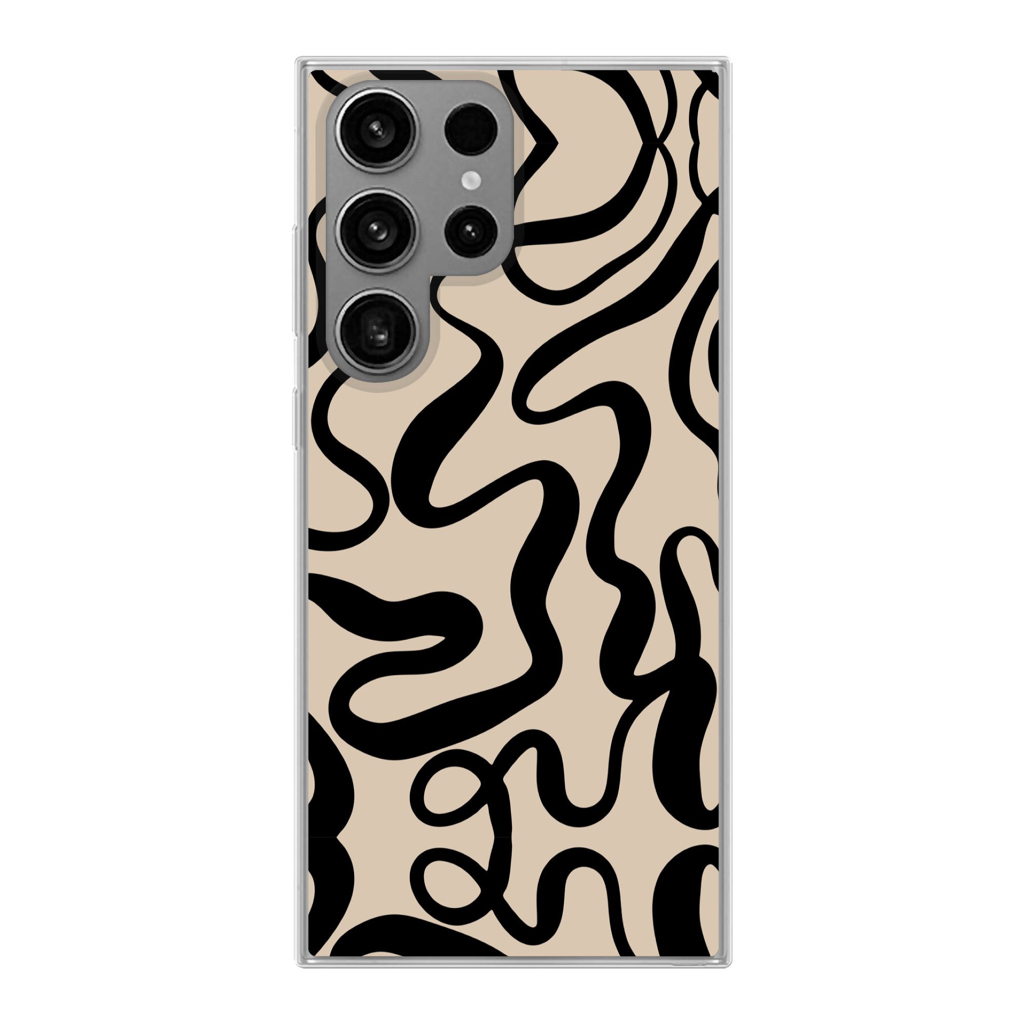 MuchoWow Handyhülle für Samsung Galaxy S23 Ultra Linien - Schwarz - Beige - Abstrakt - Min