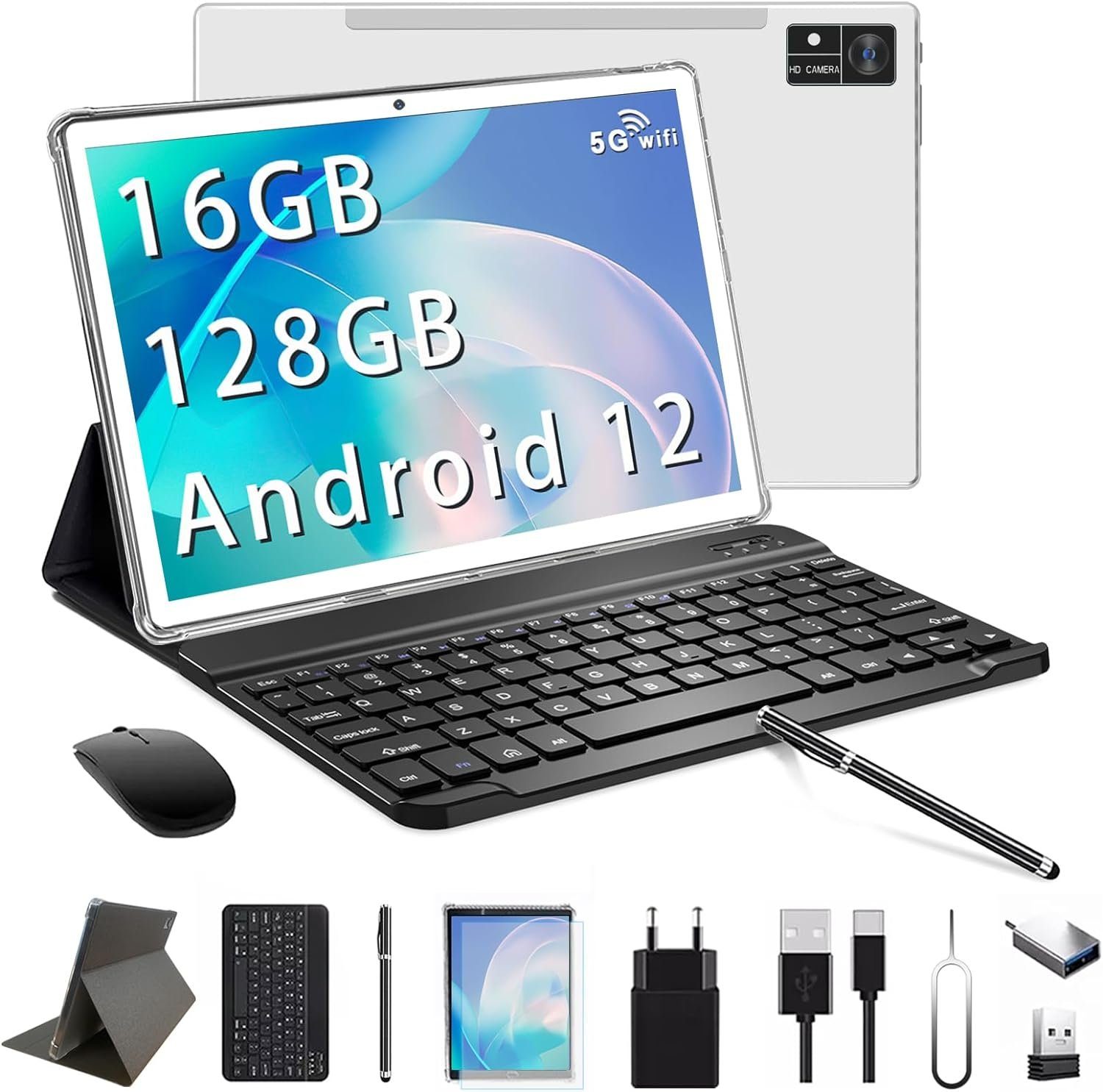 ZONKO 16(8+8) GB RAM MTK8183 Octa-Core-Prozessor, 7000mAh Akku OTG Typ-c Tablet (10", 128 GB, Android 12, 5G WiFi, Multifunktionales 3-in-1 Gerät: Kraftvolle Leistung für Ihren Alltag)