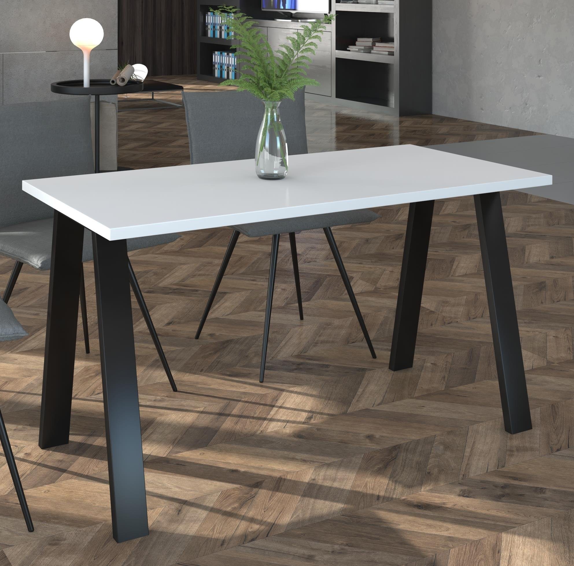 Furnix Esstisch KLEOSE Tisch für Esszimmer Küche mit Winkelbeinen Auswahl, B185 und 138 cm, T90 und 67 cm H75 cm Weiß | Esstische