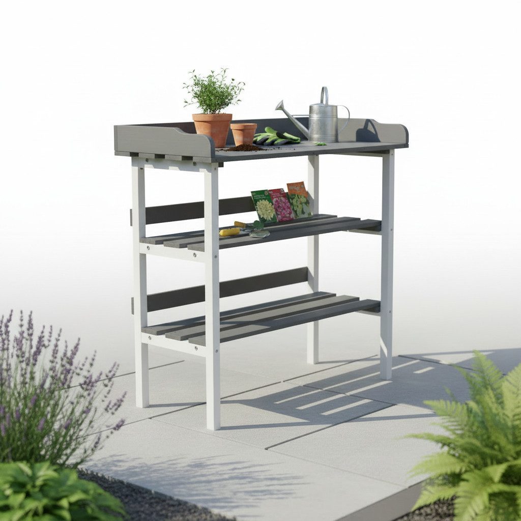 Mucola Pflanztisch Gartentisch Gärtnertisch mit Ablage Gartenarbeitstisch Beistelltisch (drei seitliche HAken ermöglichen das griffbereite Aufhängen von Werkzeu – Bild 5 von 5