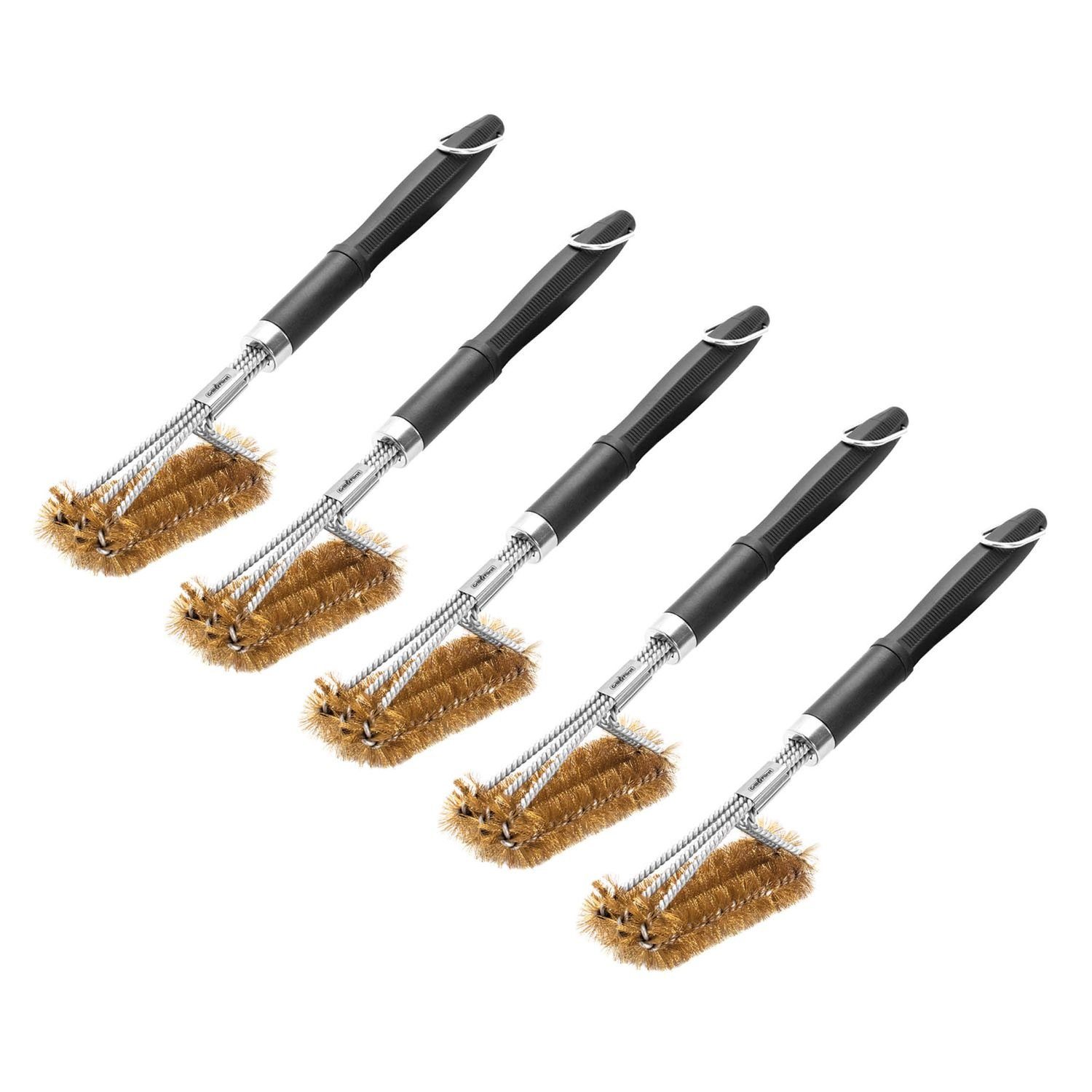 Grillfürst Grillbürste 5x Grillfürst Premium Grillbürste aus Messing mit langem 3-fach Bürstenkopf
