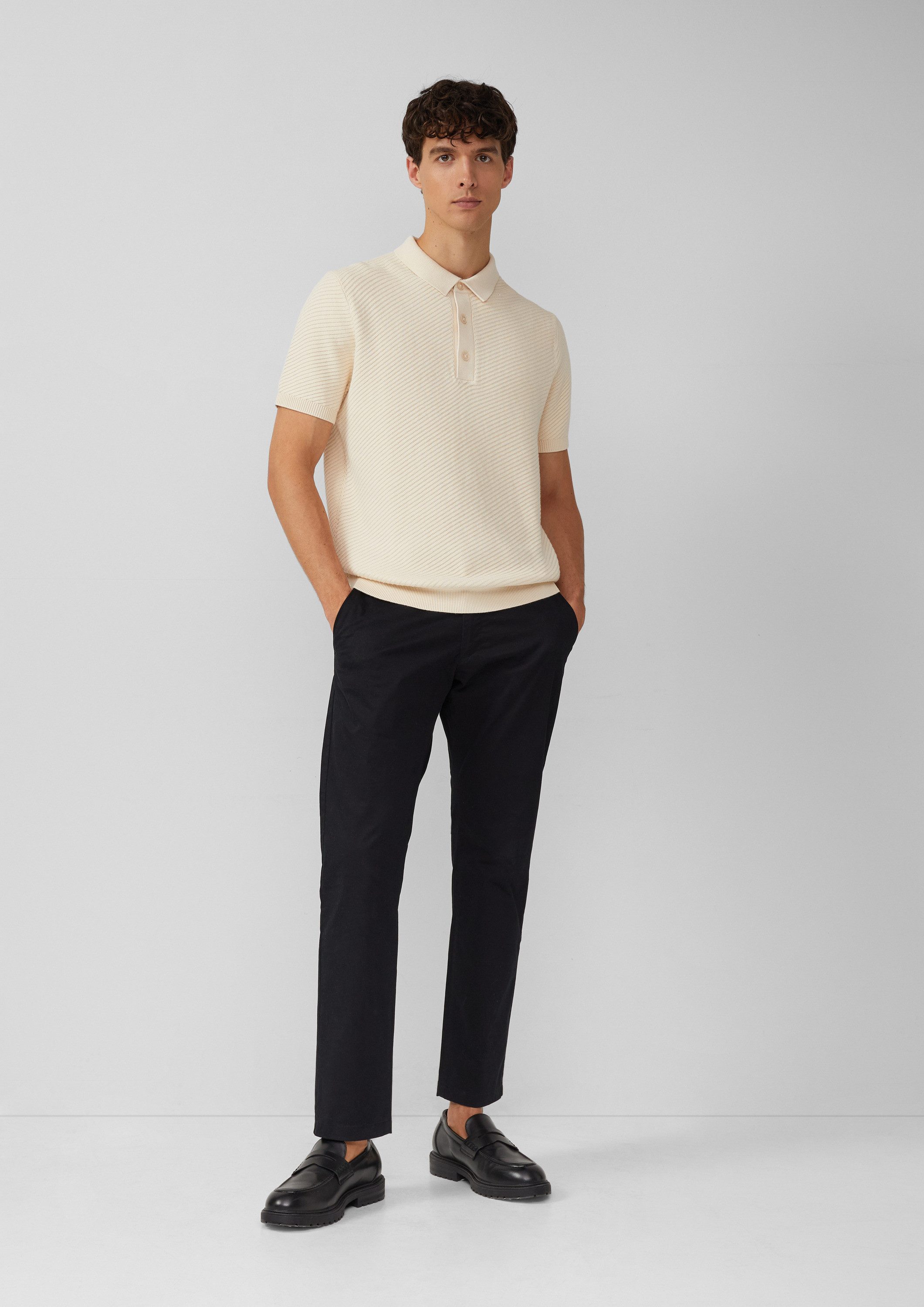s.Oliver Longpullover Strickpullover Poloshirt aus weichem Strukturstrick