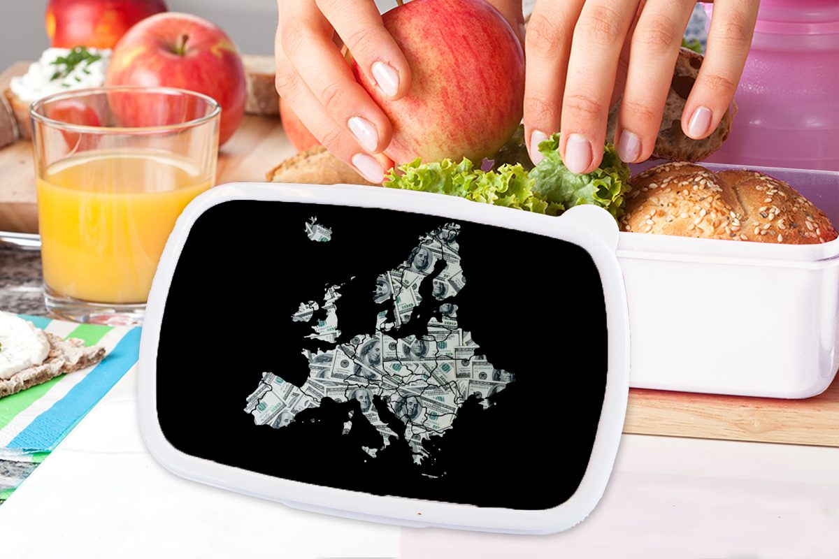 Europa und - Karte Jungs Kunststoff, weiß Kinder Geld, - für Mädchen (2-tlg), Lunchbox MuchoWow für Erwachsene, Brotbox und Brotdose,