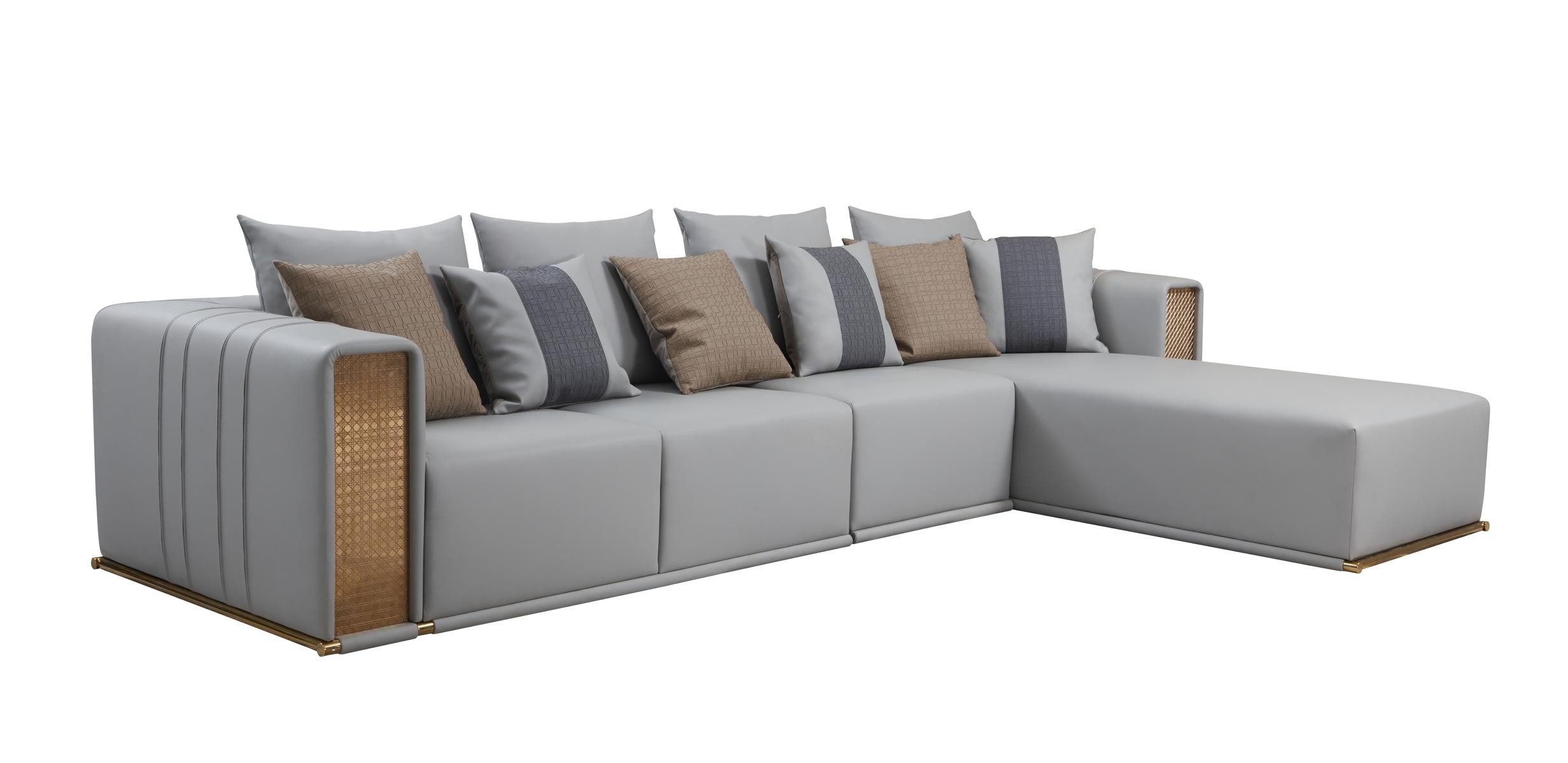 Xlmoebel Ecksofa Graue L-Form Wohnlandschaft aus Leder mit hoher Polsterung, Ecksofa, Hergestellt in Europa