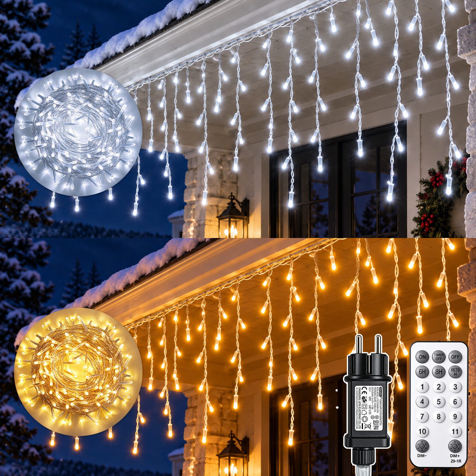 XERSEK Lichterkette LED Weihnachtsbeleuchtung Schneefall LED-Lichterkette Eiszapfen 5-15m, mit 11 Modi, Stufenlos Dimmbar, Fernbedienung, …