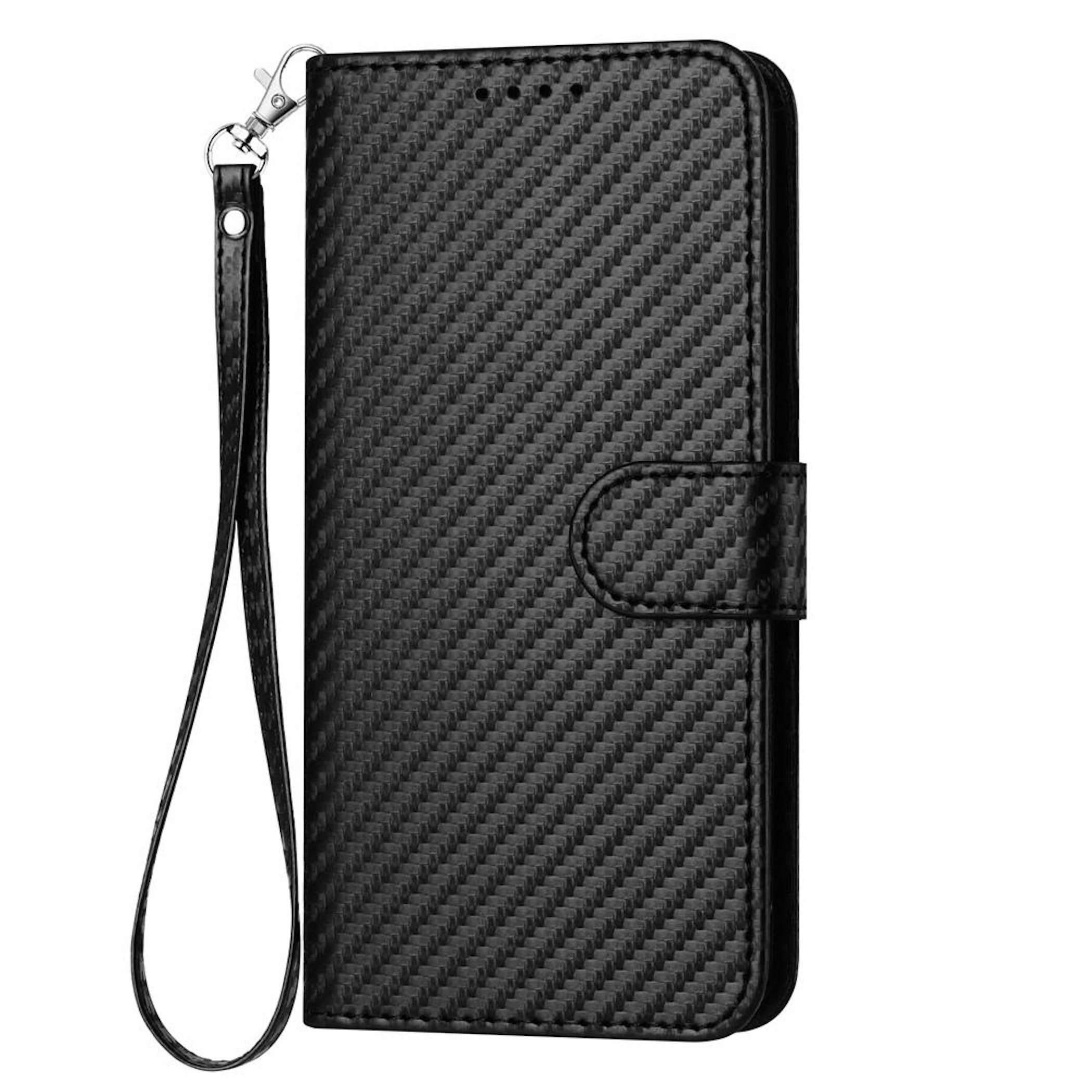 Wigento Smartphone-Hülle für Samsung Galaxy S26 Ultra 5G Carbon Textur Design Book Schwarz 6,9 Zoll, Carbon Faser Book Schutzhülle mit Kartenfach und Ständer