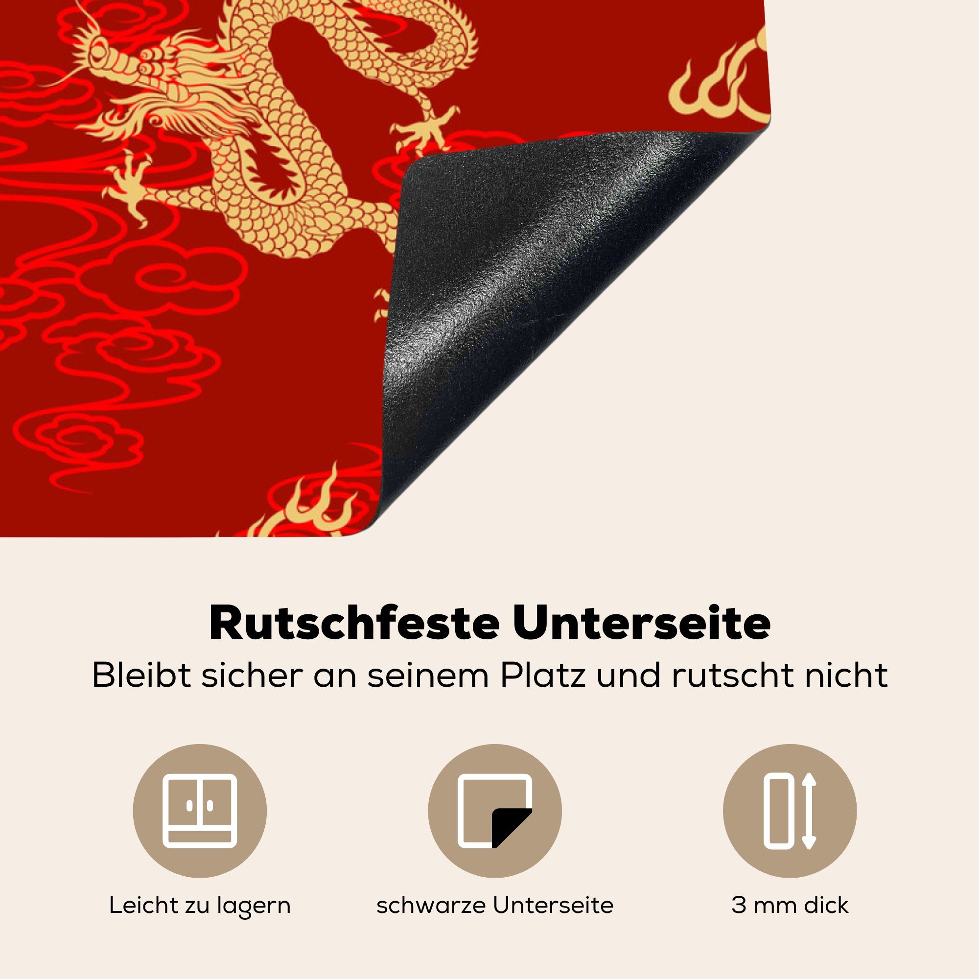 MuchoWow Herdblende-/Abdeckplatte Arbeitsplatte für küche rotem Drachen tlg), Vinyl, Muster Ceranfeldabdeckung, 78x78 Hintergrund, cm, (1 Orientalisches auf Chinesische