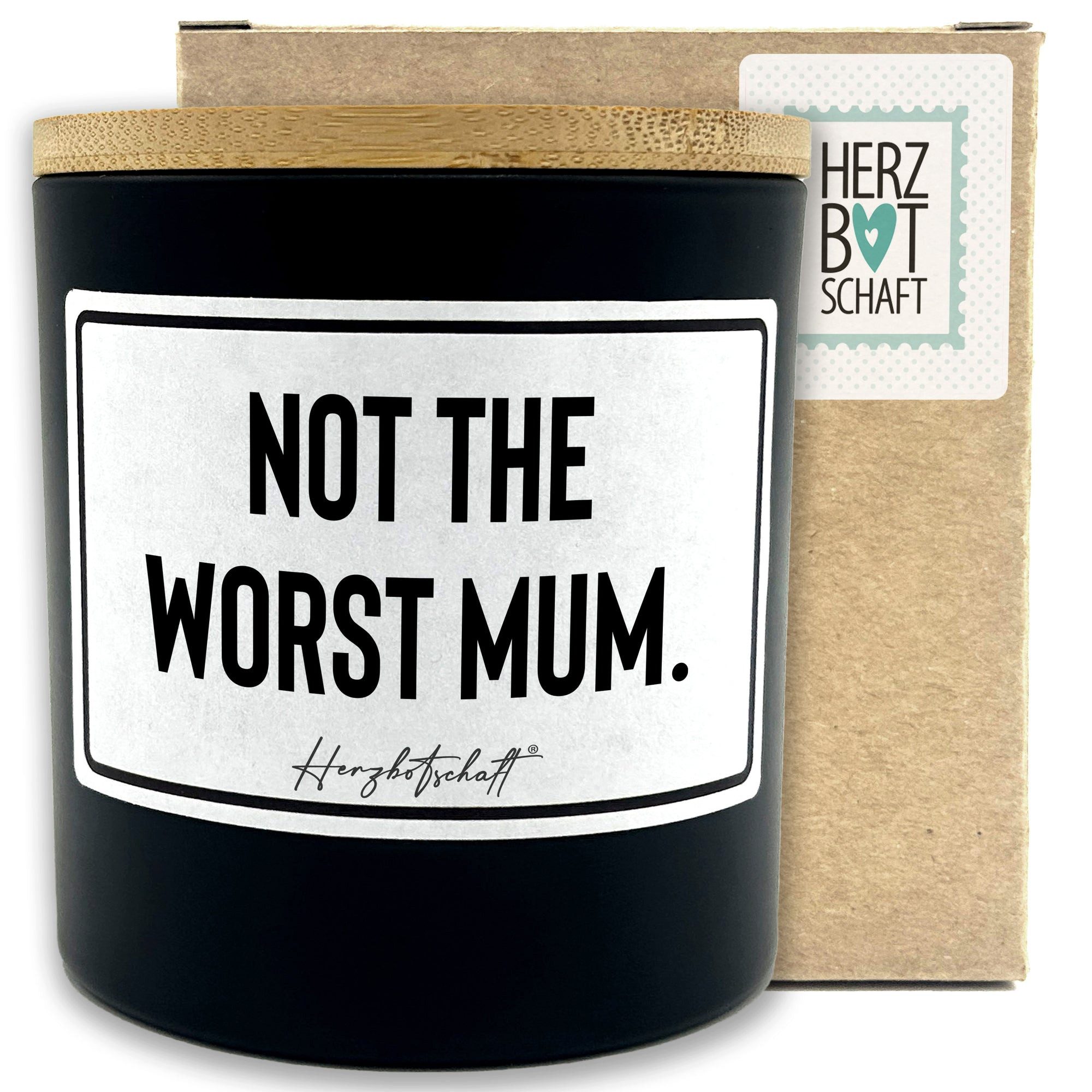Herzbotschaft Duftkerze, (Not the worst mum., originelles Geschenk, handgemachte nachhaltige Sojakerze im Glas)