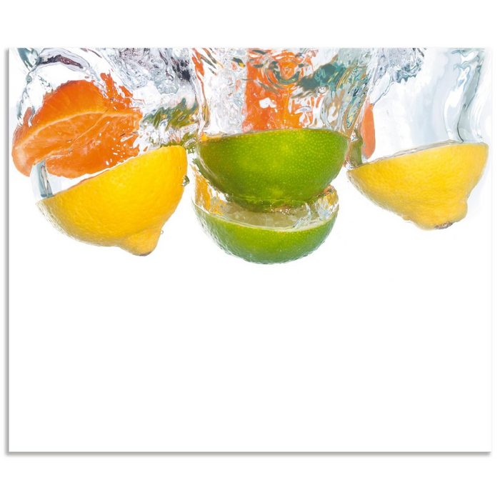 Artland Küchenrückwand Zitrusfrüchte fallen in klares Wasser (1-tlg) Alu Spritzschutz mit Klebeband einfache Montage
