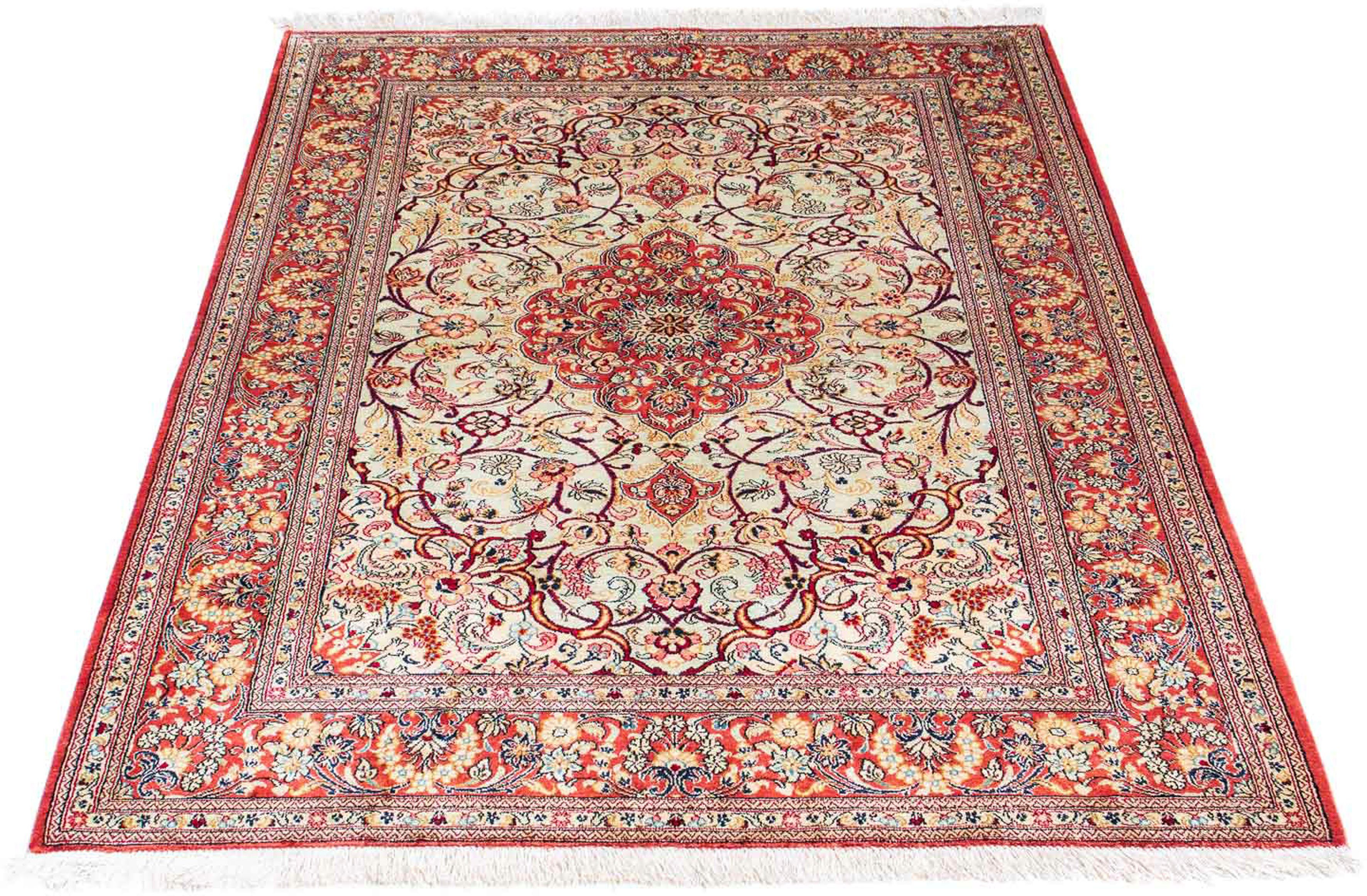 Orientteppich Perser - Ghom - 152 x 105 cm - hellrot, morgenland, rechteckig, Höhe: 10 mm, Wohnzimmer, Handgeknüpft, Einzelstück mit Zertifikat | Kurzflor-Teppiche